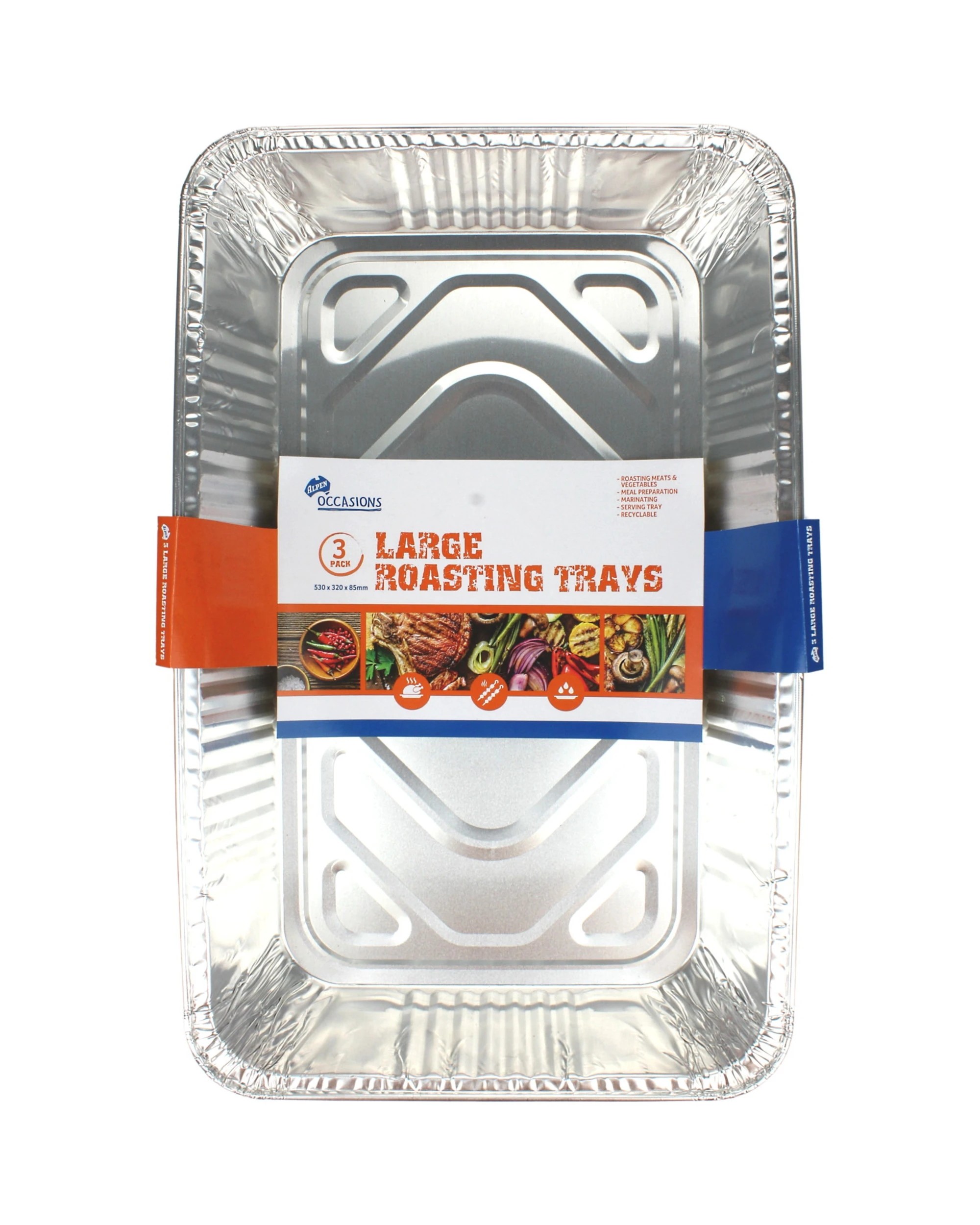 1 Alpen Large Foil Roasting Trays 53cm x 32cm x 8.5cm Pack of 3 - Silver, 1 of 2