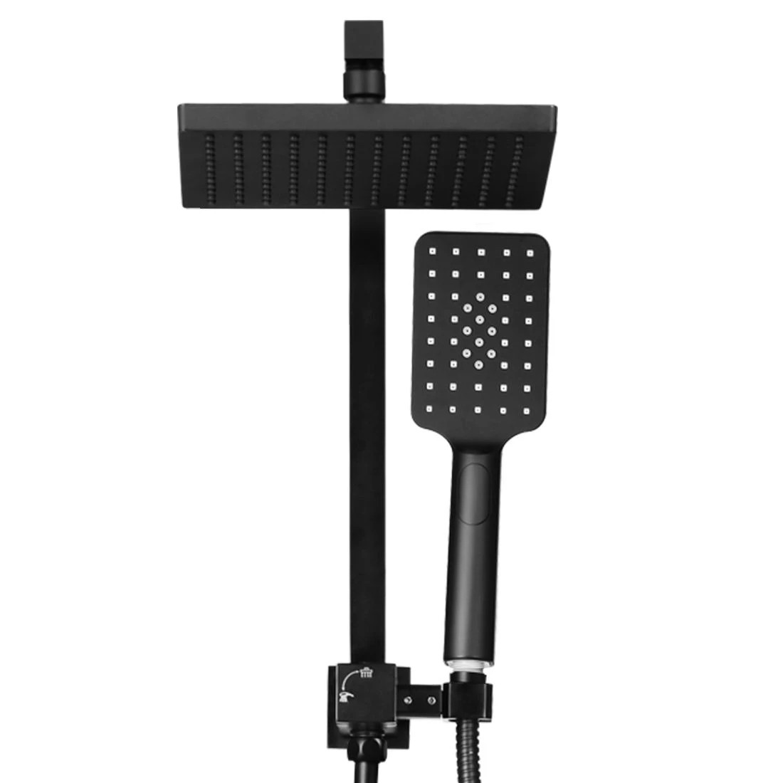 1 Cefito 8'' Rain Shower Head Set Handheld Square High Pressure - Black, 1 of 5
