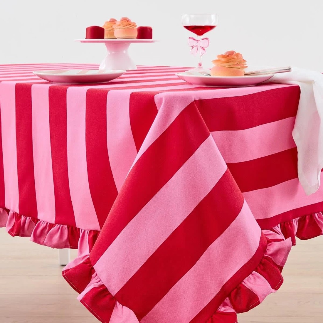 1 Pink/Red Stripe Extra Large Tablecloth, 1 of 5