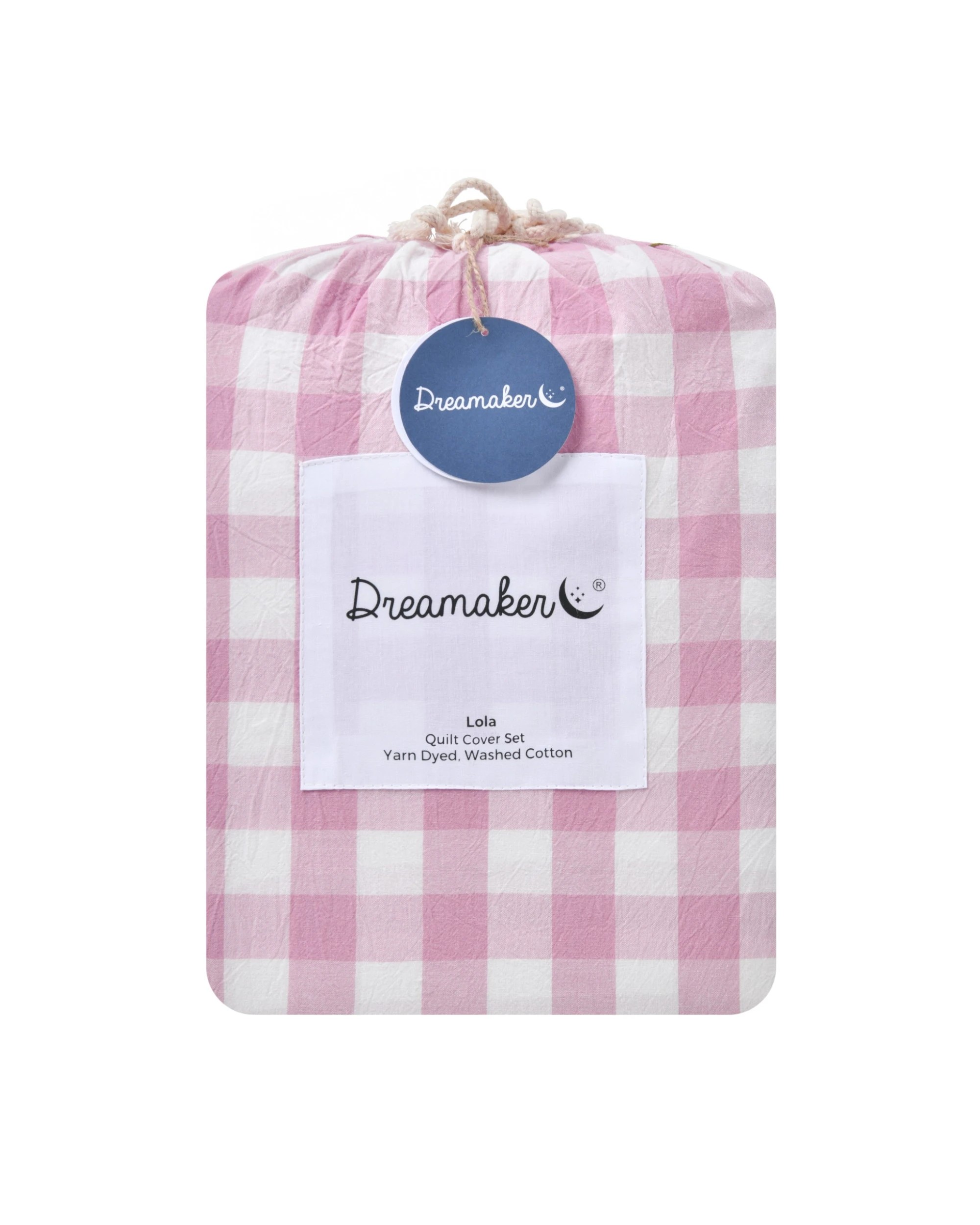6 Dreamaker Lola Yarn Dyed Washed Cotton Gingham Quilt Cover Set - Double Bed - Pearl Pink, 6 of 6