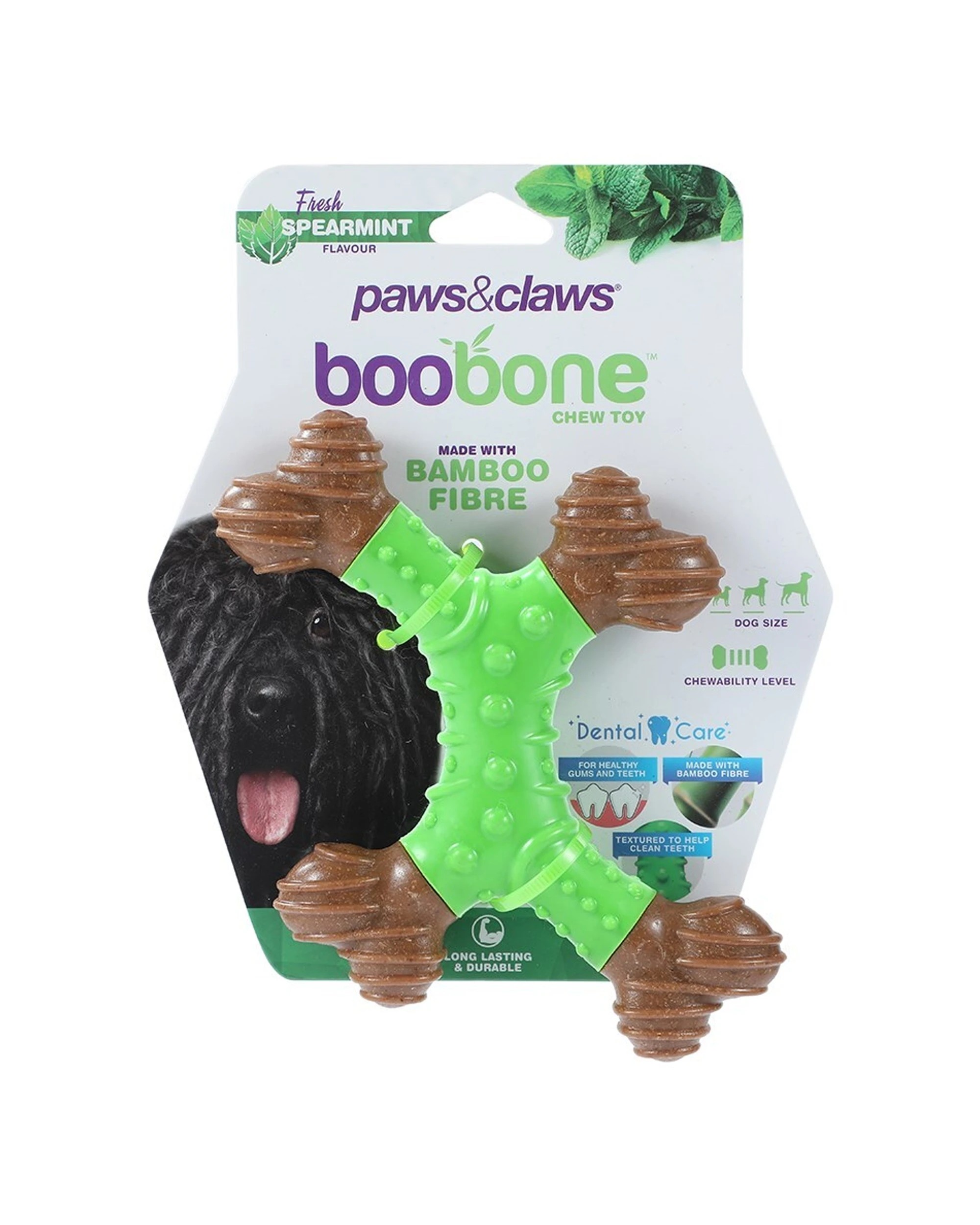 2 Paws And Claws BooBone 4 Way Dental Dog Bone Chew Toy 3 Pack Spearmint Bamboo - Green, 2 of 4