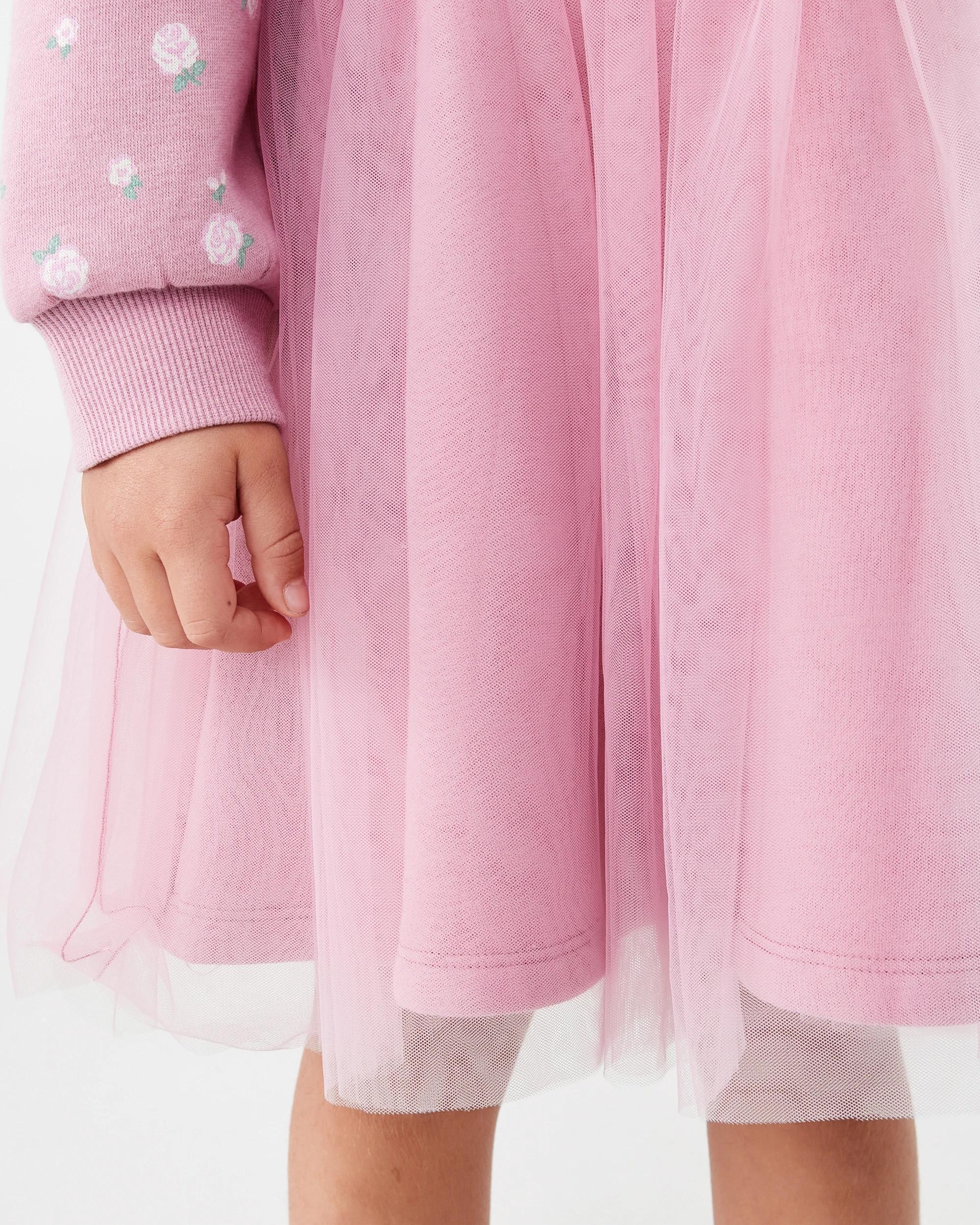 6 Long Sleeve Fleece Tutu Dress Pink Rose, 6 of 8