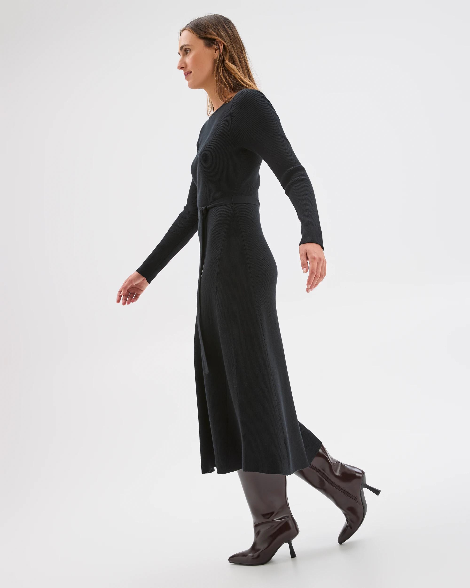 6 Preview Australian Cotton Blend Long Sleeve Knit Midi Dress BLACK, 6 of 6