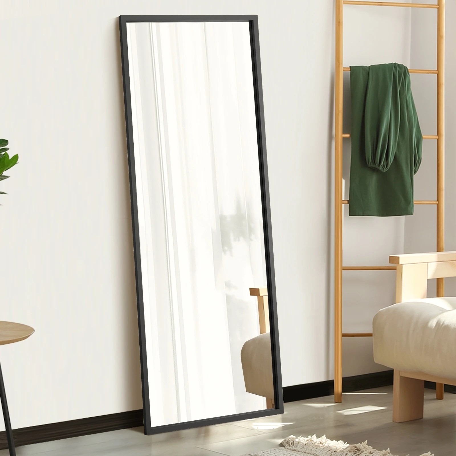 3 Oikiture Wooden Full Length Mirror 166x60cm Floor Mirrors Free Standing
 - Black, 3 of 9