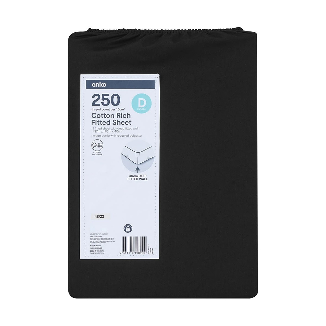 4 250 Thread Count Cotton Rich Fitted Sheet - Double Bed, Black, 4 of 4