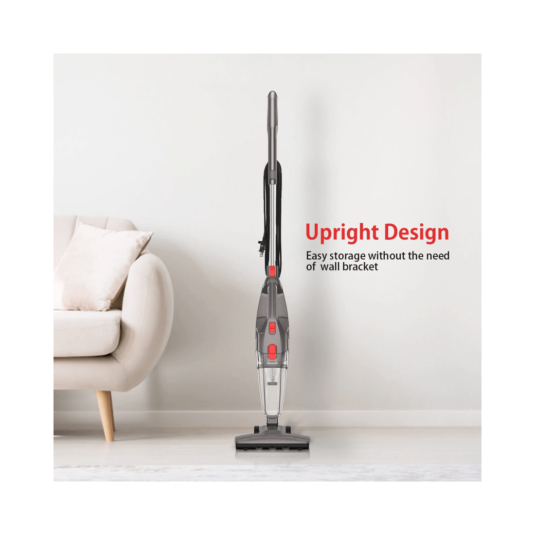2 Lenoxx 450W Lightweight Stick Vacuum Cleaner with HEPA Filter in Grey Bagless Design, 2 of 4