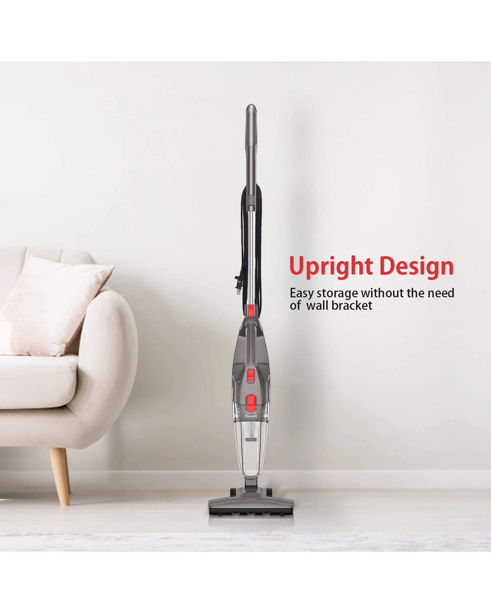 2 Lenoxx 450W Lightweight Stick Vacuum Cleaner with HEPA Filter in Grey Bagless Design, 2 of 4