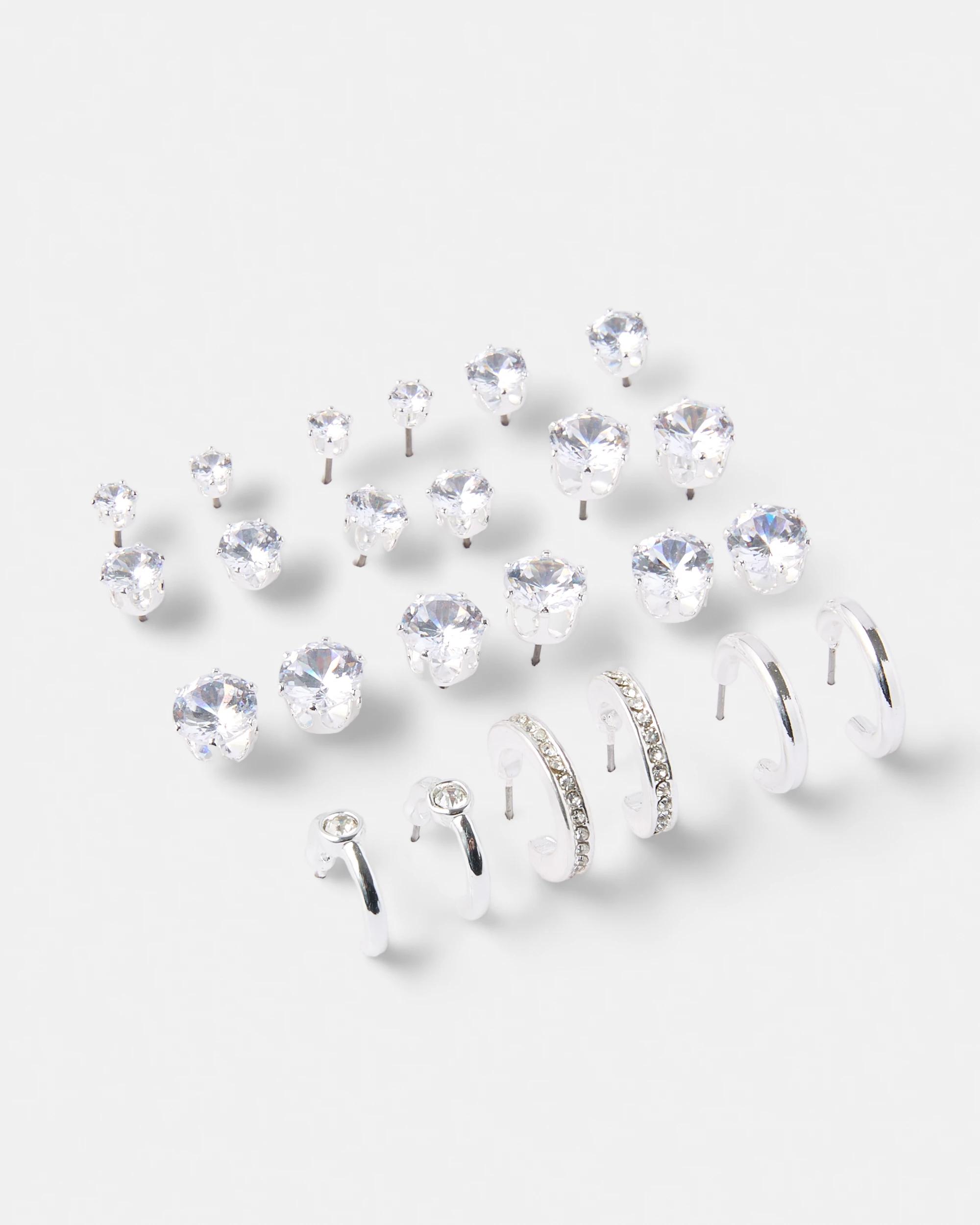 1 12 Pack Sparkly Earrings - Silver Tone Silver, 1 of 5