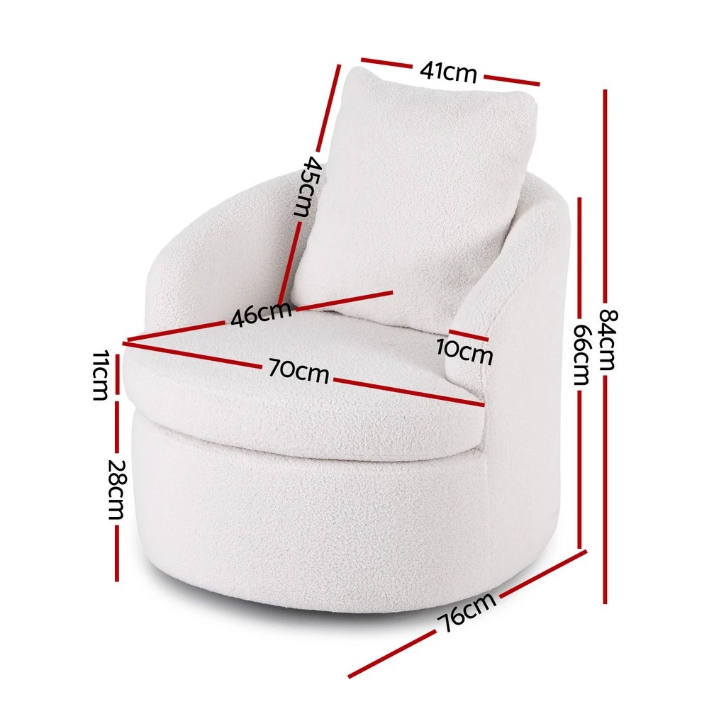2 Artiss Swivel Chair Round Armchair Extra Pillow - White, 2 of 5