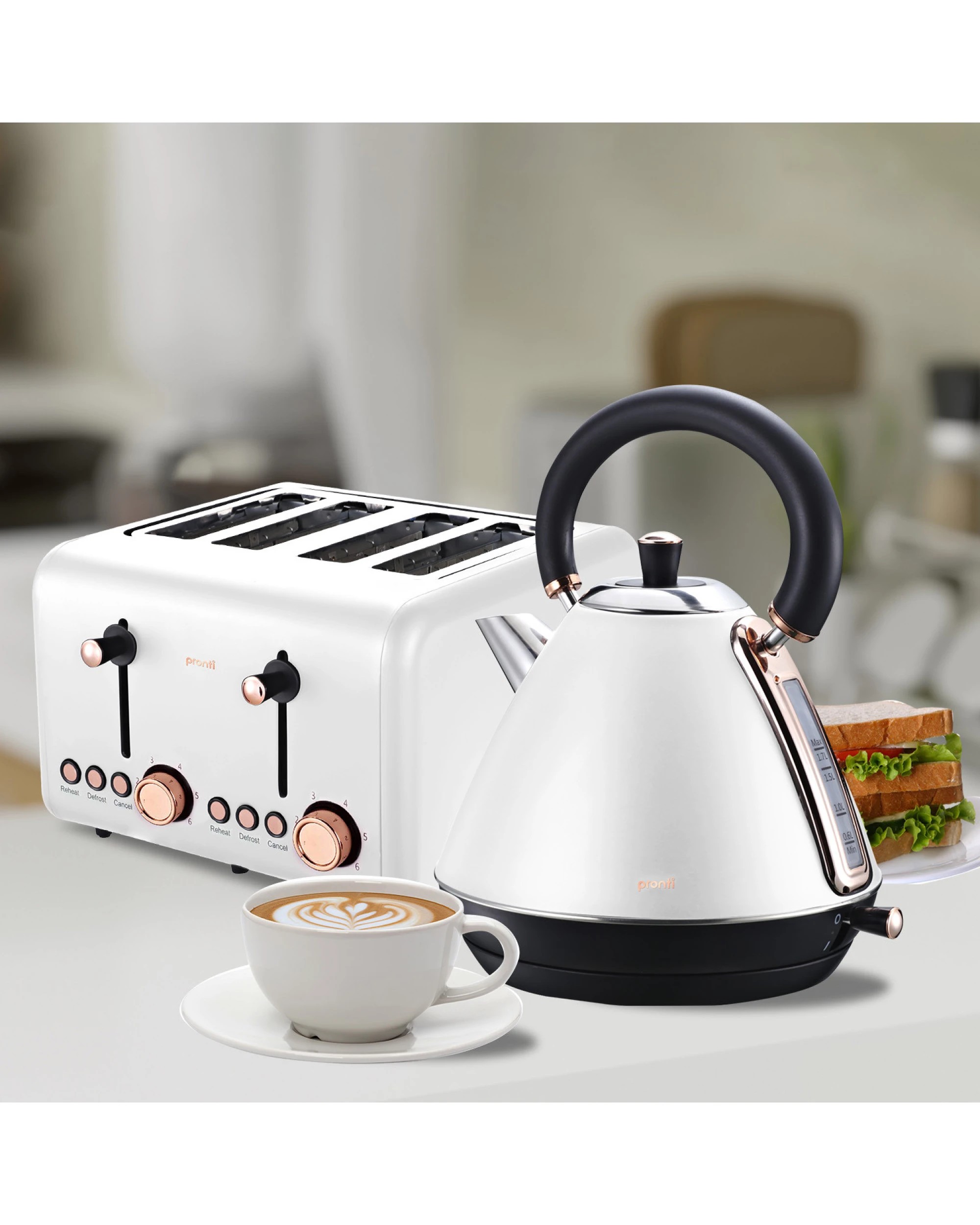 7 Pronti 4 Slice Toaster Rose Trim Collection - White, 7 of 9