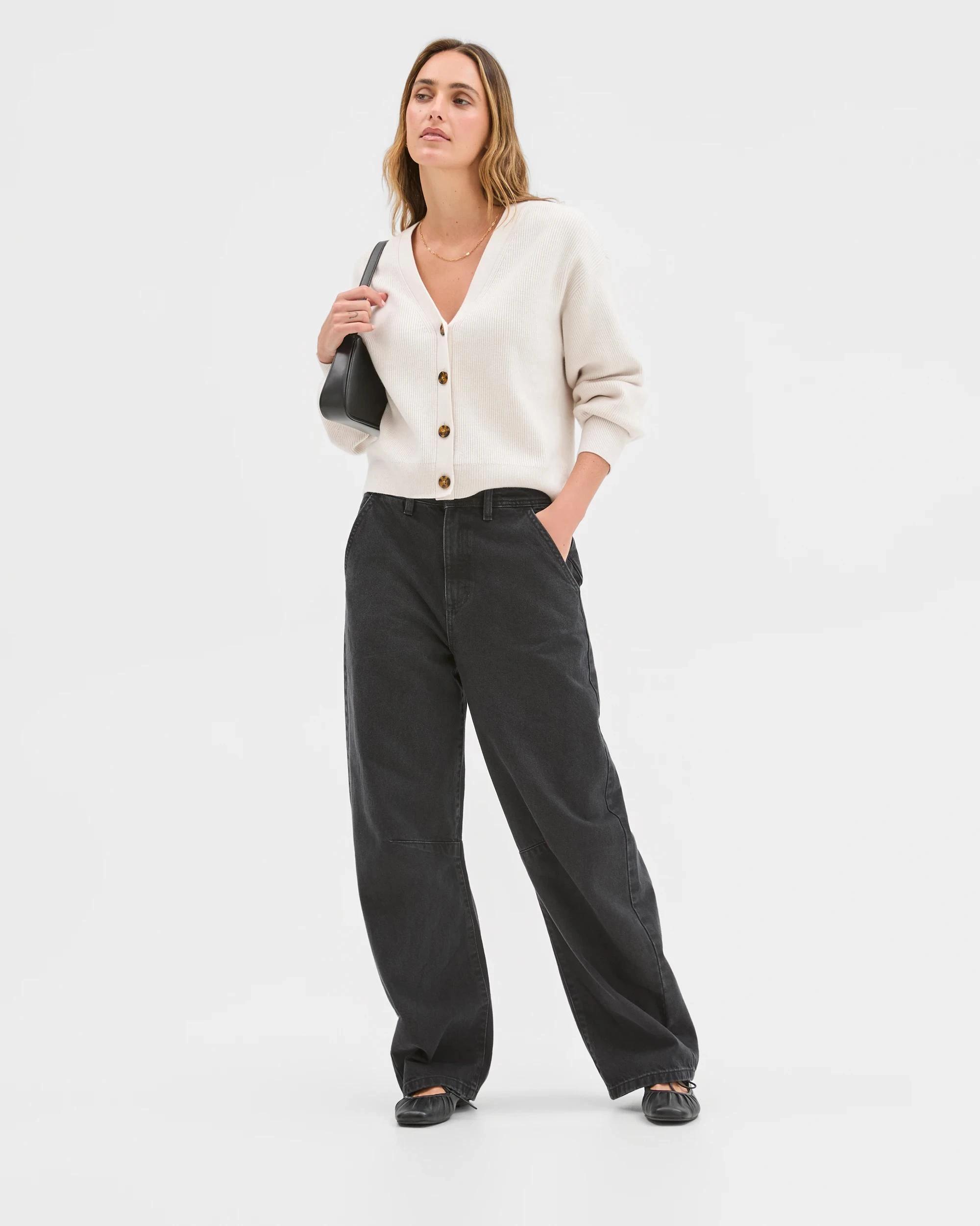 1 Target Woman Australian Cotton Blend V-Neck Rib Cardigan CHALK, 1 of 7