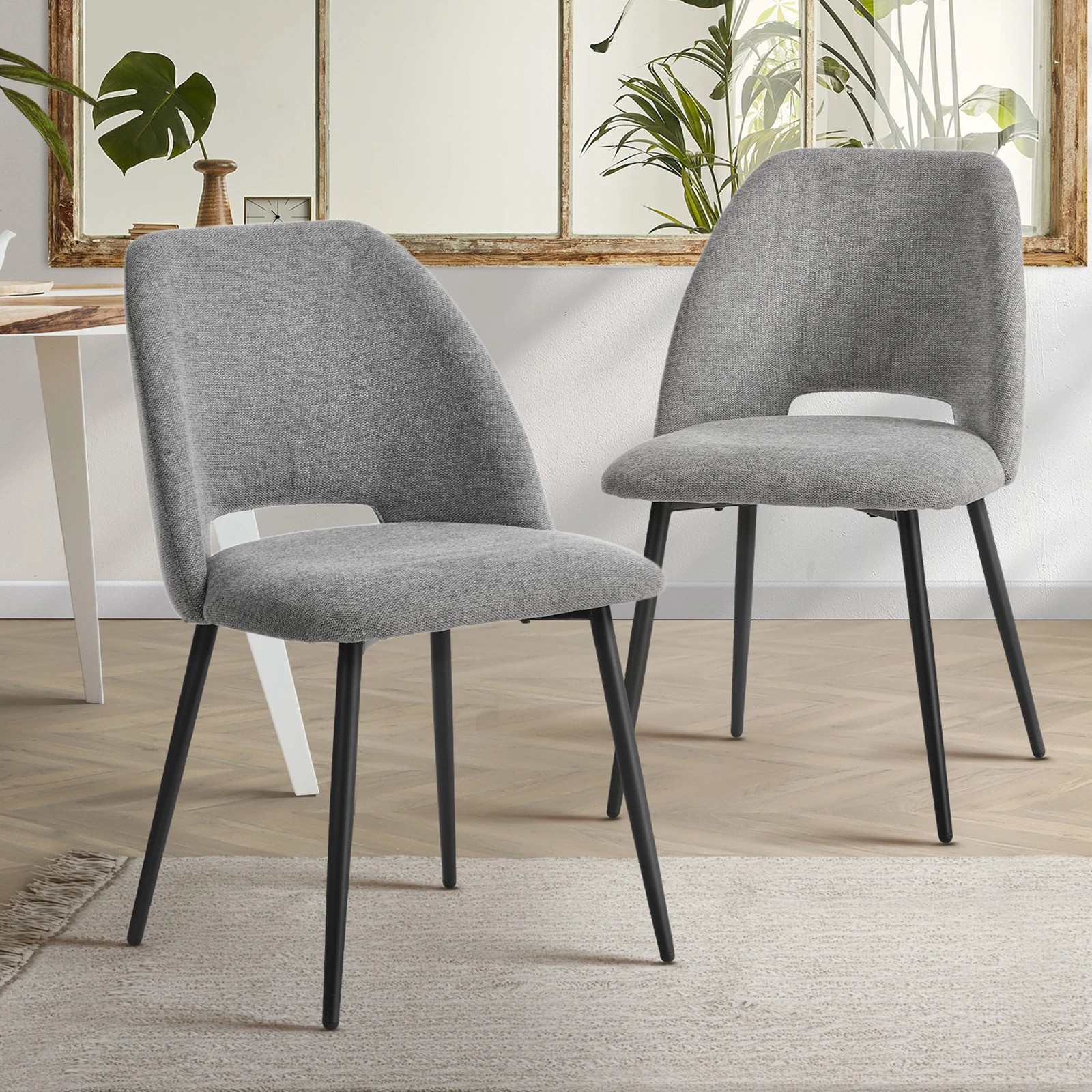 3 Oikiture 2x Dining Chair Accent Chairs Linen Fabric - Grey, 3 of 9