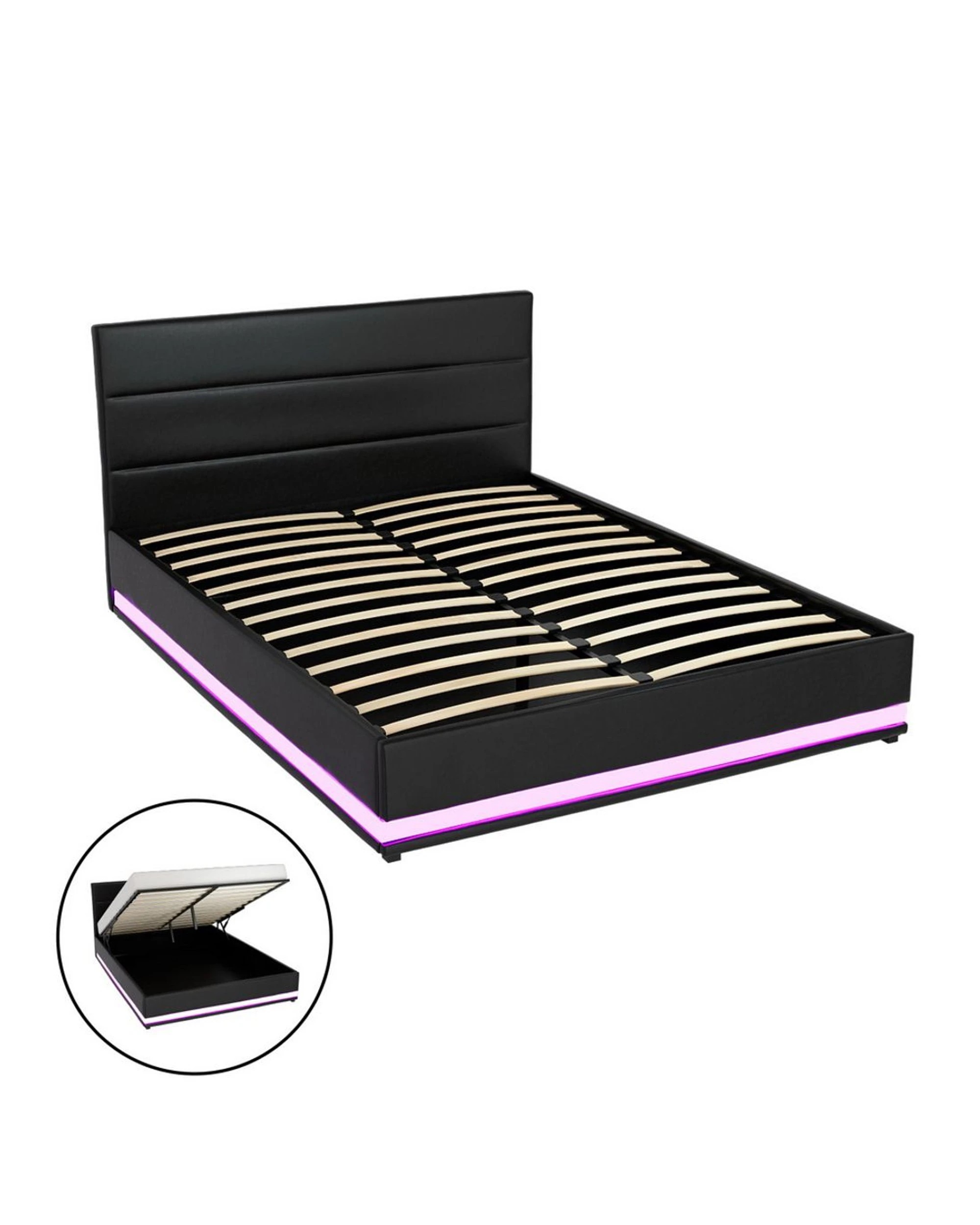 1 Artiss Bed Frame LED Gas Lift - Double Bed - Black, 1 of 7