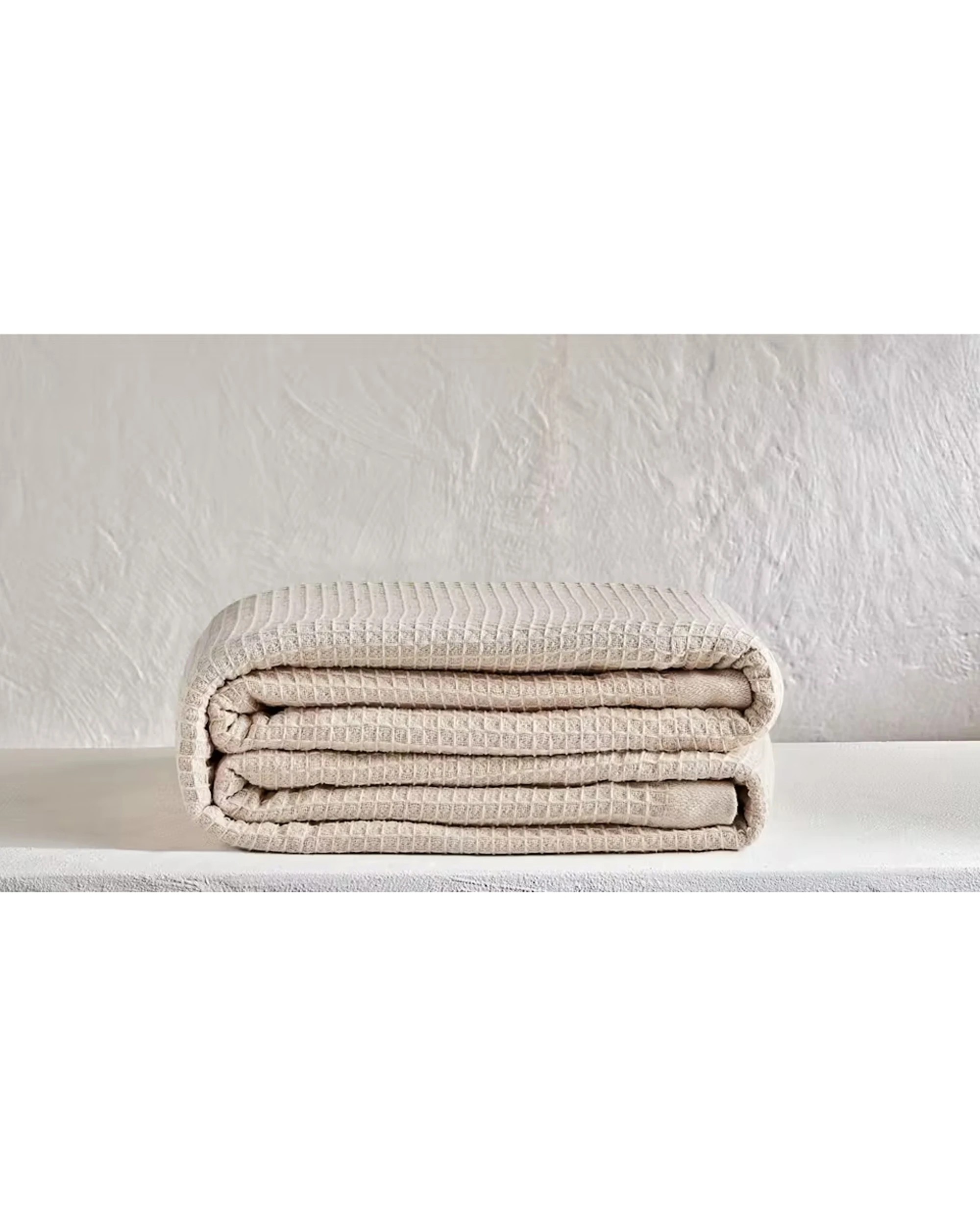 2 BAMBURY Waffle Weave Blanket Bed 400GSM 100% Cotton Classic Design - Natural, 2 of 3