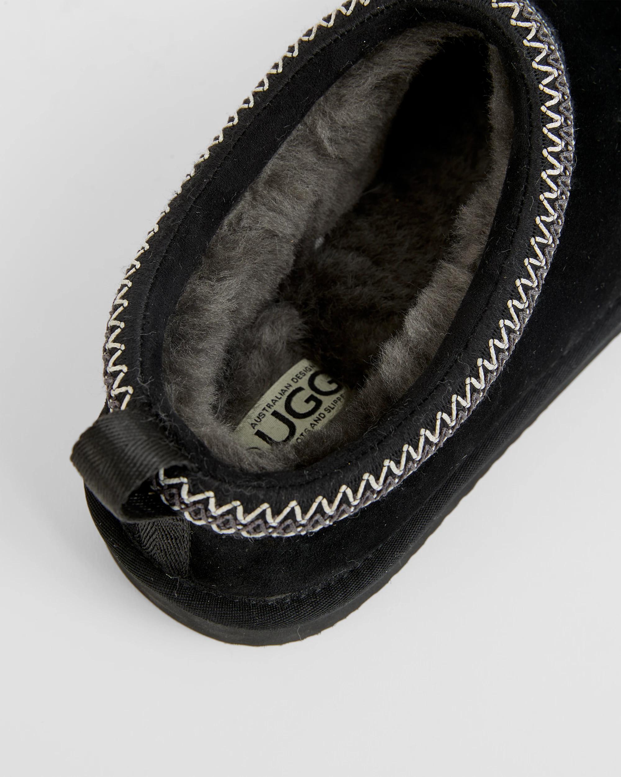 3 Australian Design Ugg Boots and Slippers Australian Design Ugg Sheepskin and Leather Tape Scuff Slipper BLACK, 3 of 3