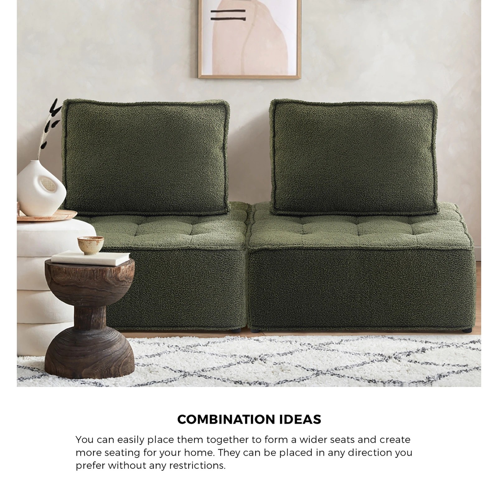 3 Oikiture 1pc Modular Sofa Lounge Chair Armless Tofu Back Sherpa
 - Green, 3 of 10