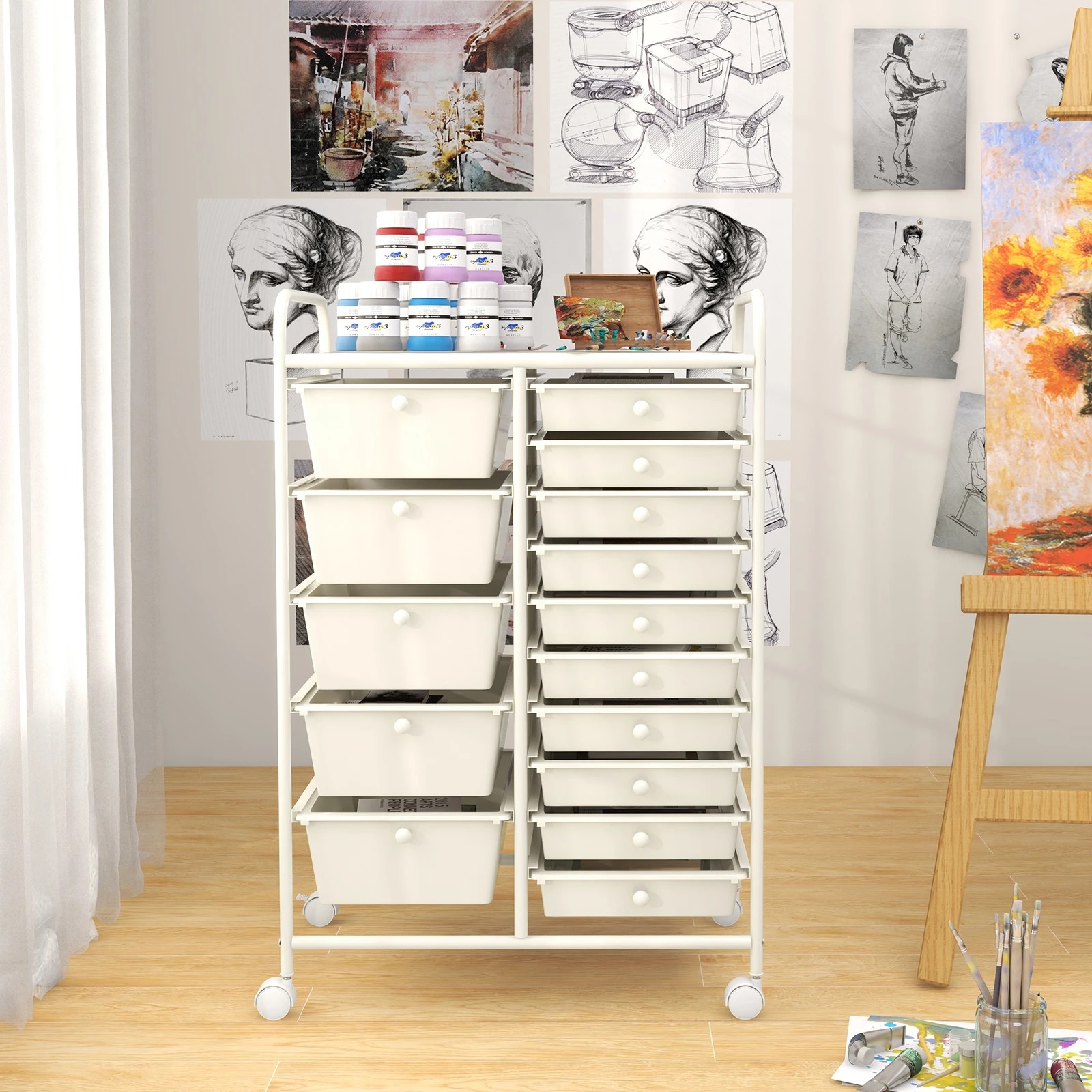 3 Costway 15 Drawers Rolling Storage Cart Mobile Utility Trolley - White, 3 of 5