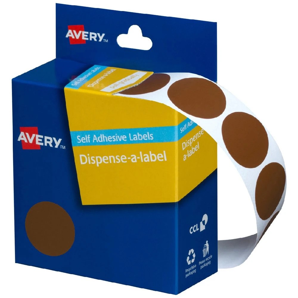 1 Avery Dispenser Labels Circle 24mm Brown 500 Pack, 1 of 3