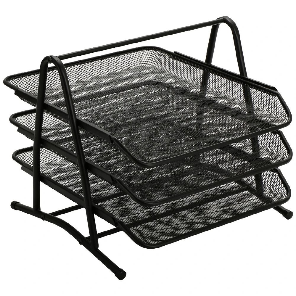 1 J.Burrows Mesh Document Tray 3 Tier Black, 1 of 2