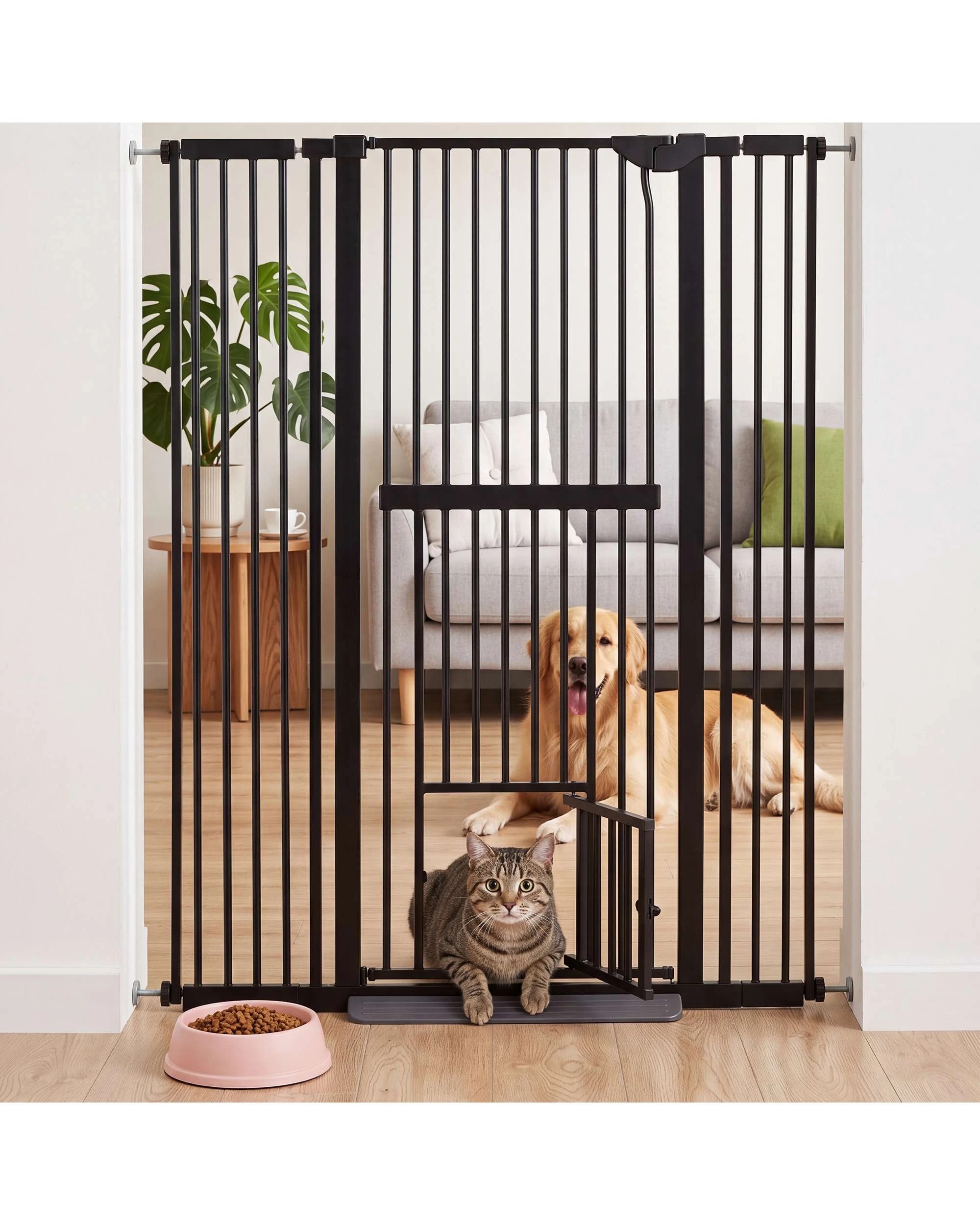 3 Advwin 151cm Extra Tall Pet Safety Gate Adjustable 75-105cm Wide Metal Gate Pet Door, 3 of 8