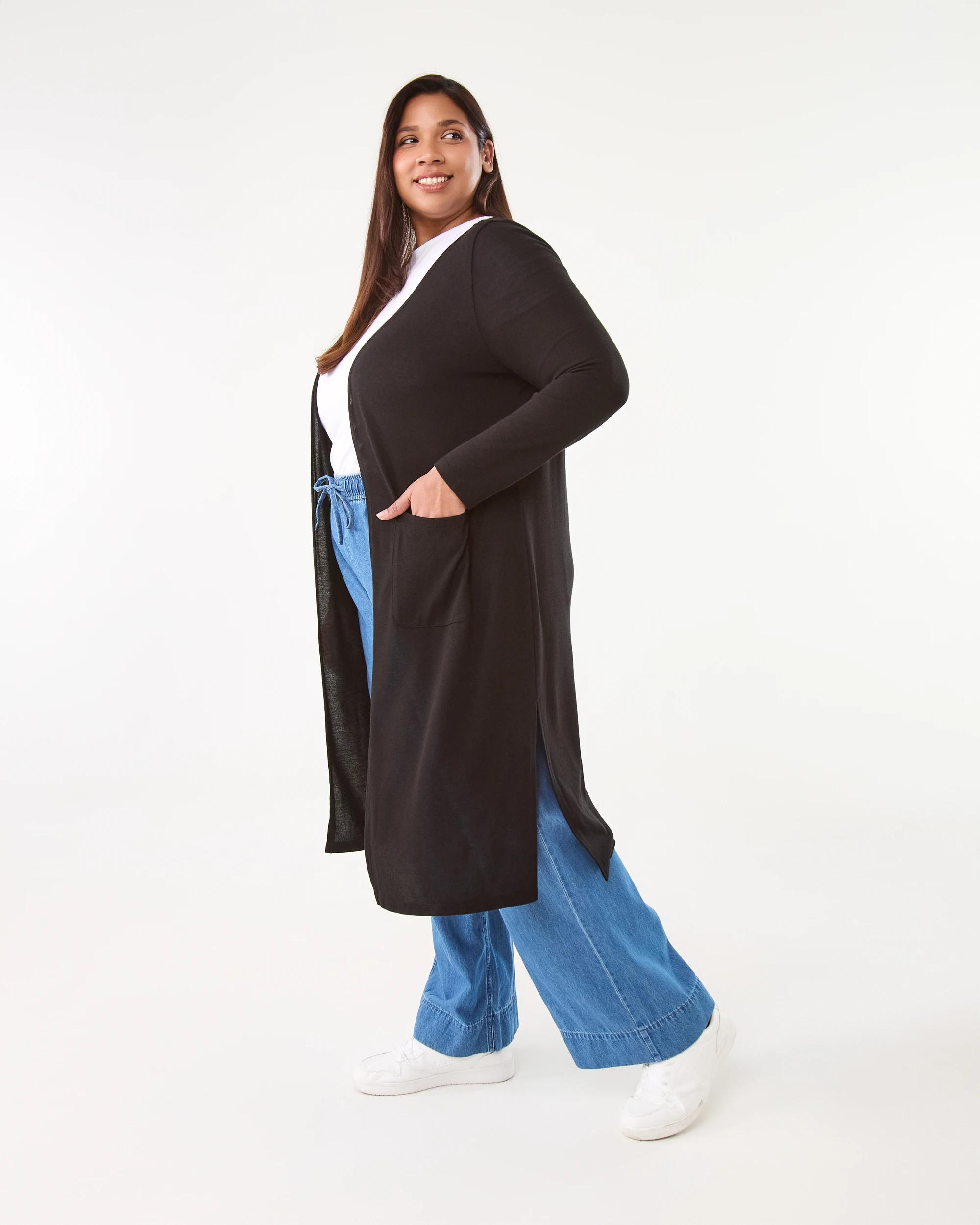 2 Curve Longline Pocket Cardigan Black, 2 of 7