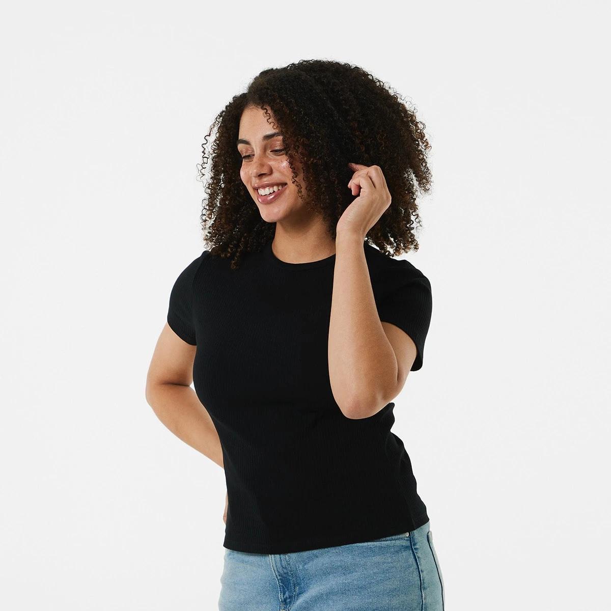 2 Short Sleeve Rib Crew Neck T-shirt Black, 2 of 6