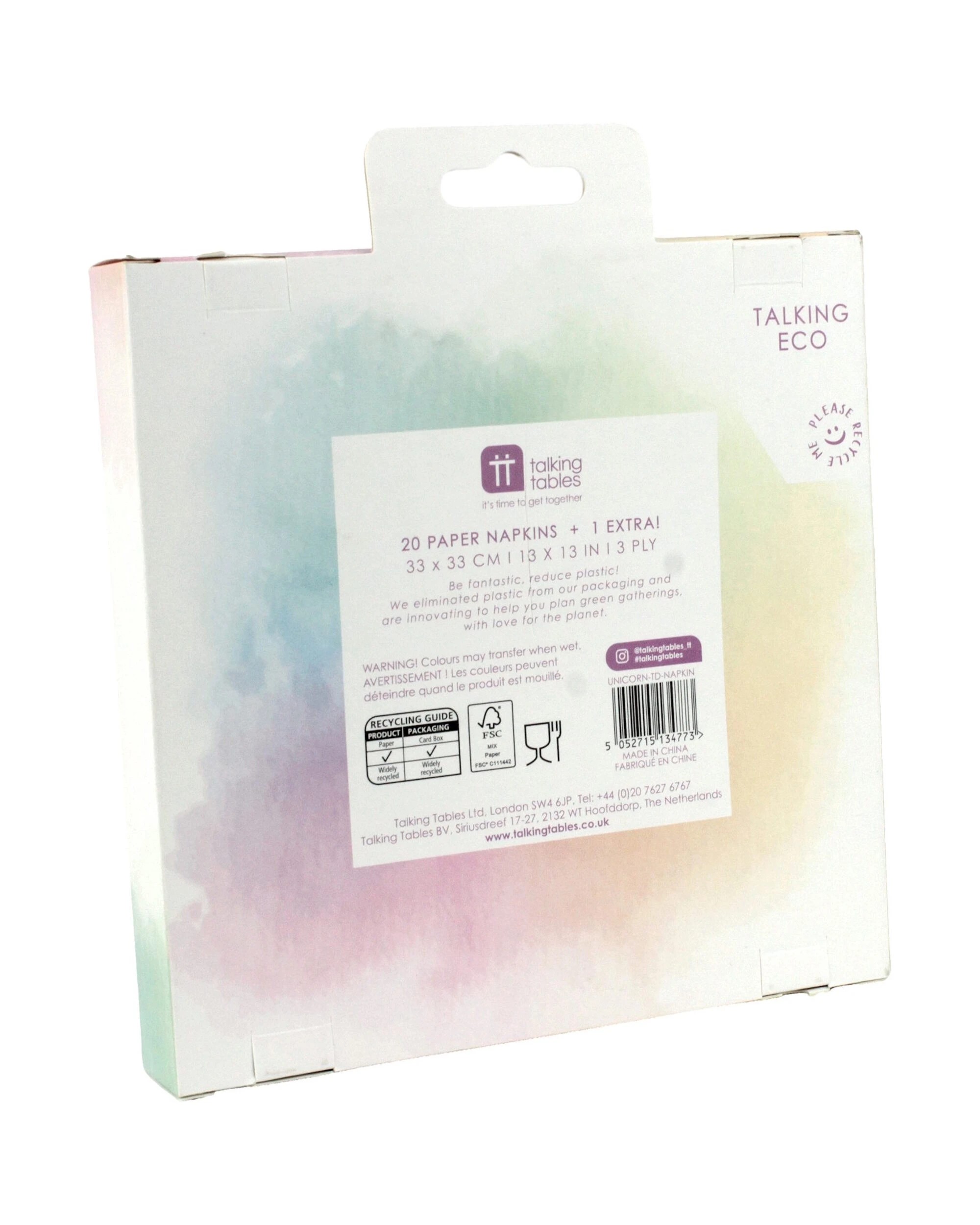 4 Talking Tables Unicorn Pastel Napkins Serviettes Pack of 20 - Multi, 4 of 4