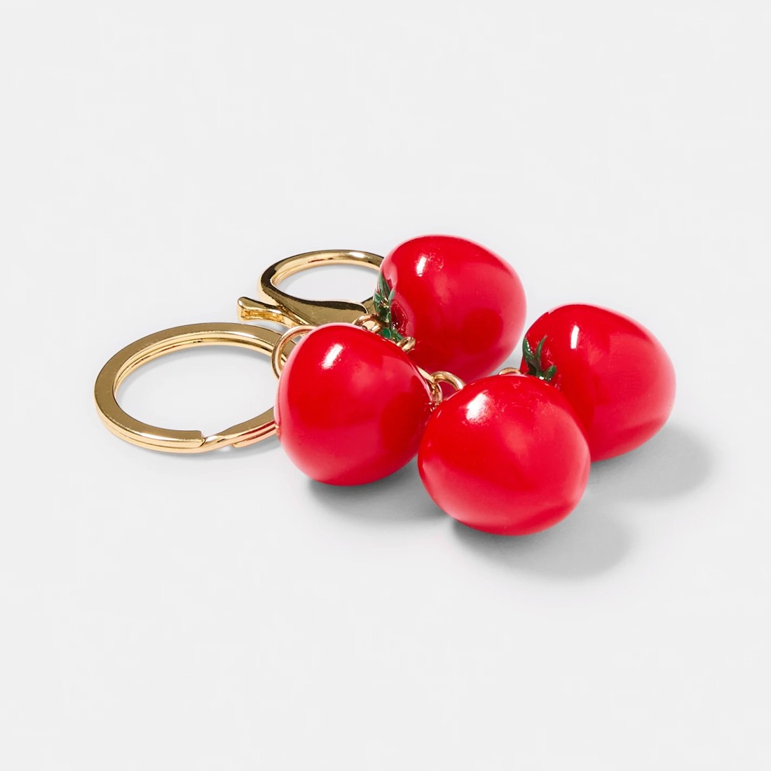 2 Tomato Bag Charm Keyring - Gold Tone, Red and Green, 2 of 3