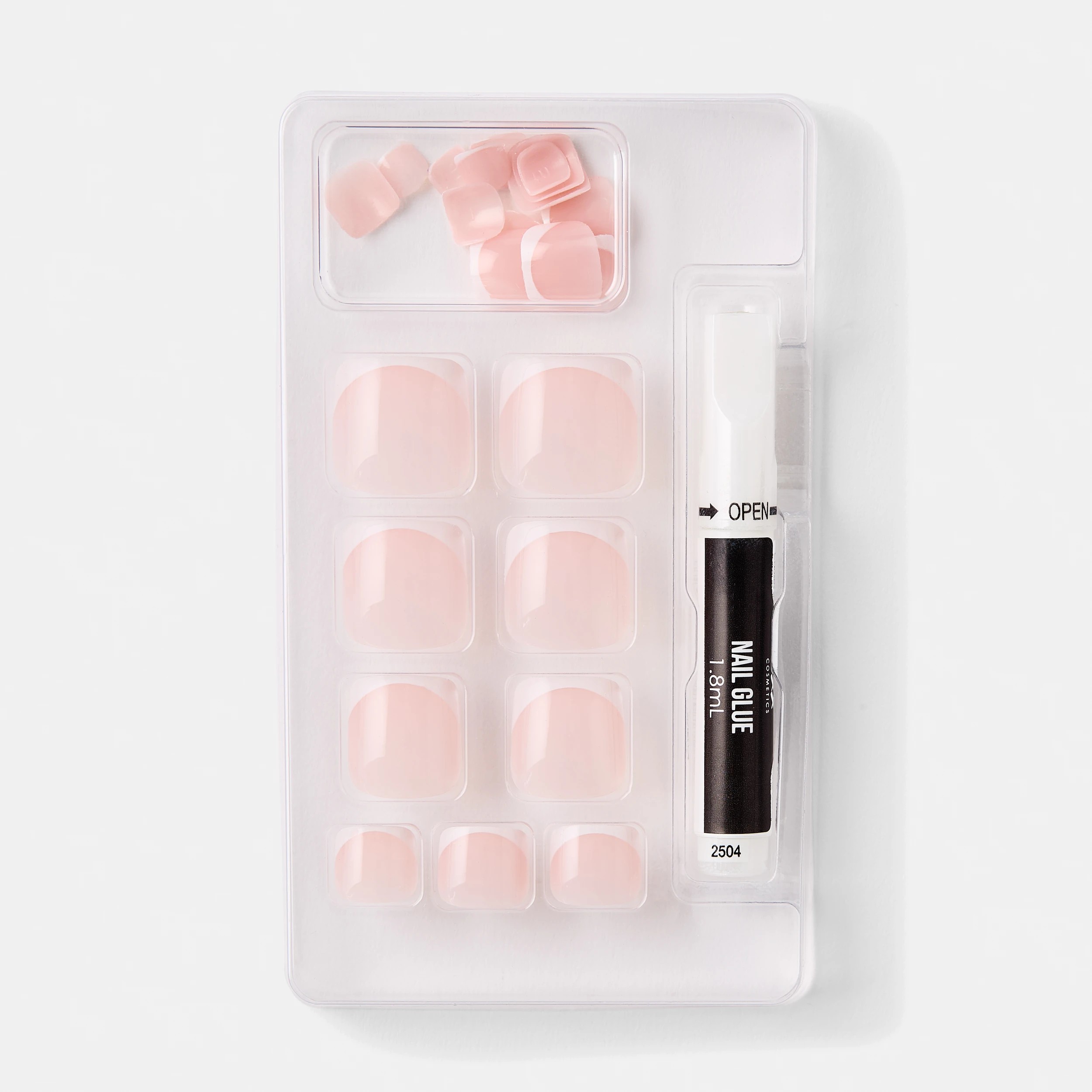 3 OXX Cosmetics 24 Pack Artificial Toenails with Adhesive - French Tip, Pink, 3 of 5