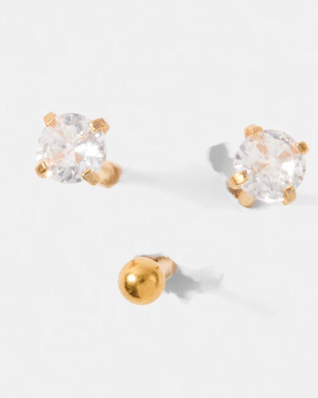 Cubic Zirconia Stud Nose Ring - Gold 