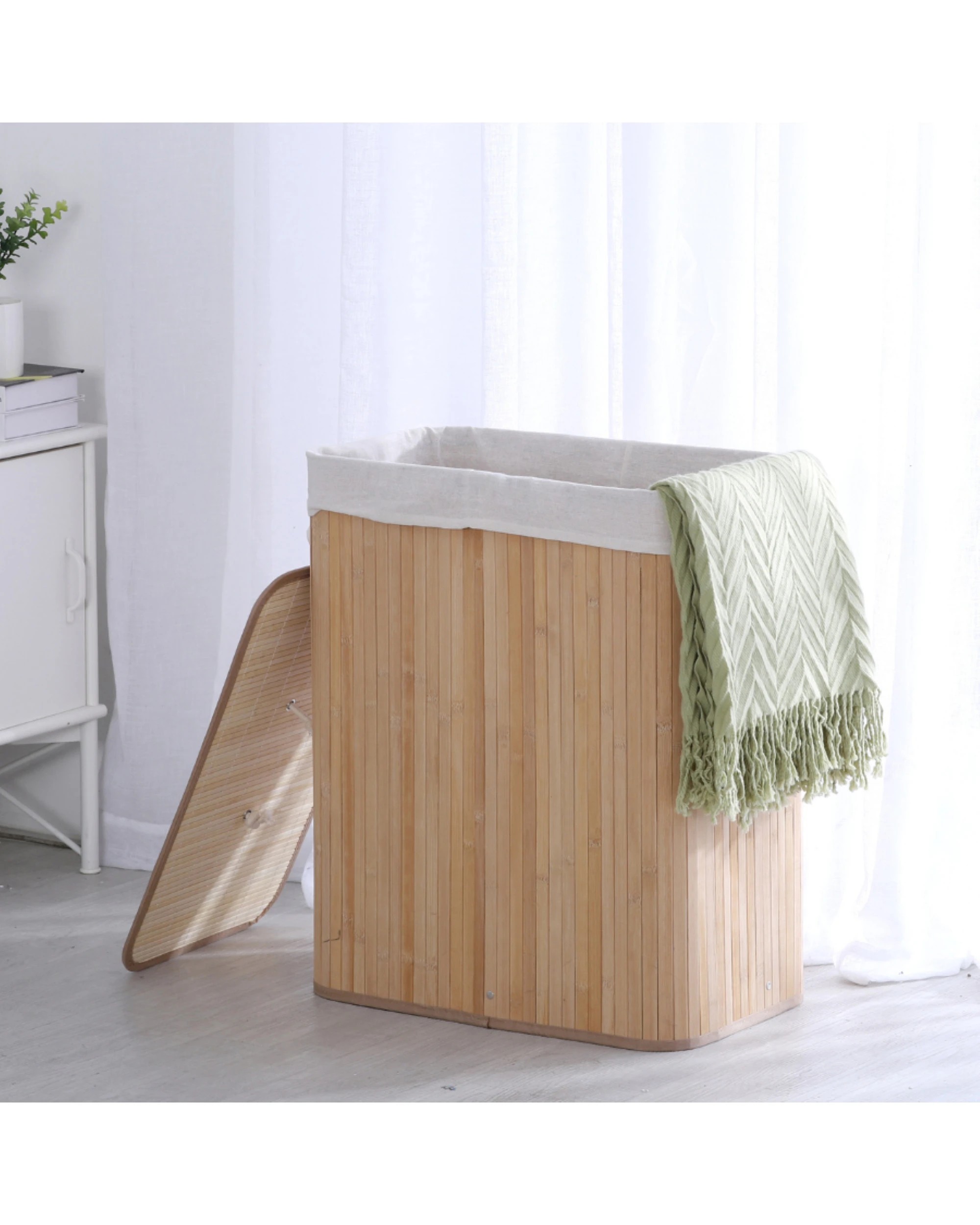 2 Sherwood Home Extra Large Rectangular Foldable Bamboo Laundry Hamper - 2 Sided - Natural, 2 of 10