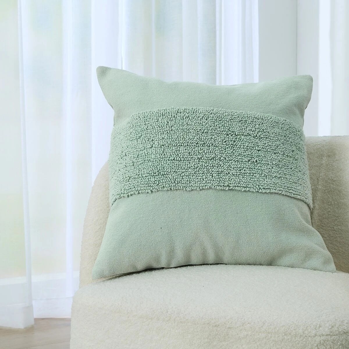 1 50cm Cushion Cover Tufted Stripe - Sage, 1 of 10