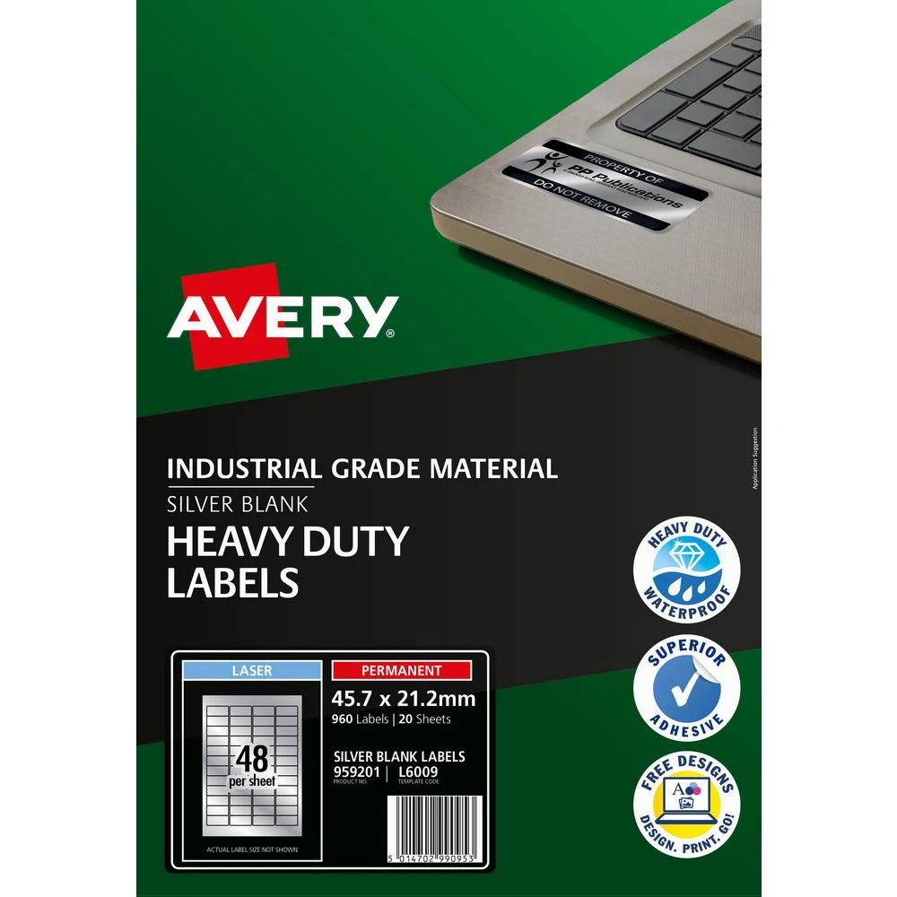 2 Avery 48UP Laser Heavy Duty ID Labels 20 Sheets Silver, 2 of 2