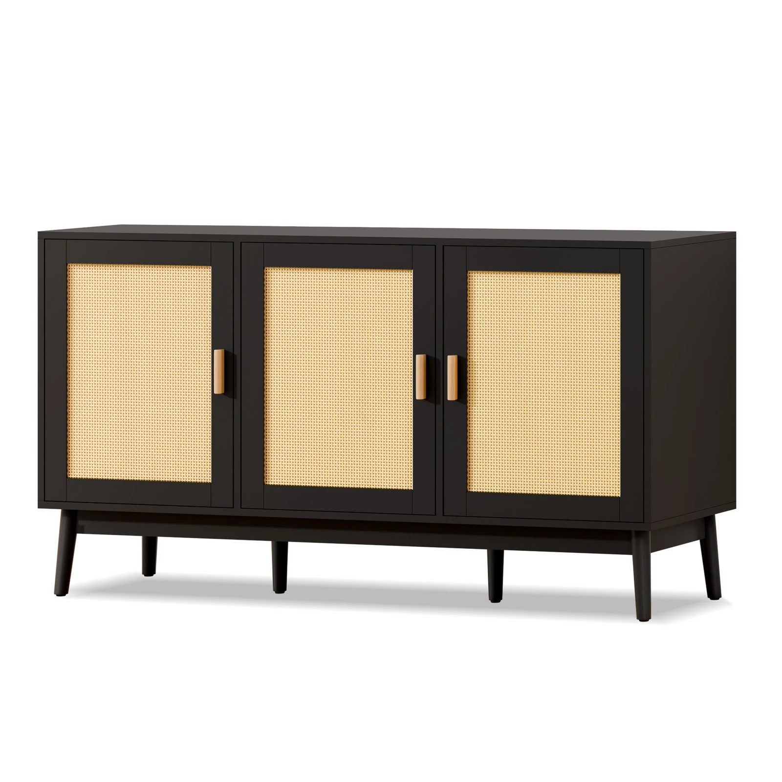 1 Alfordson Buffet Sideboard 3 Doors Cupboard Cabinet Storage Rattan Pantry - Black, 1 of 9