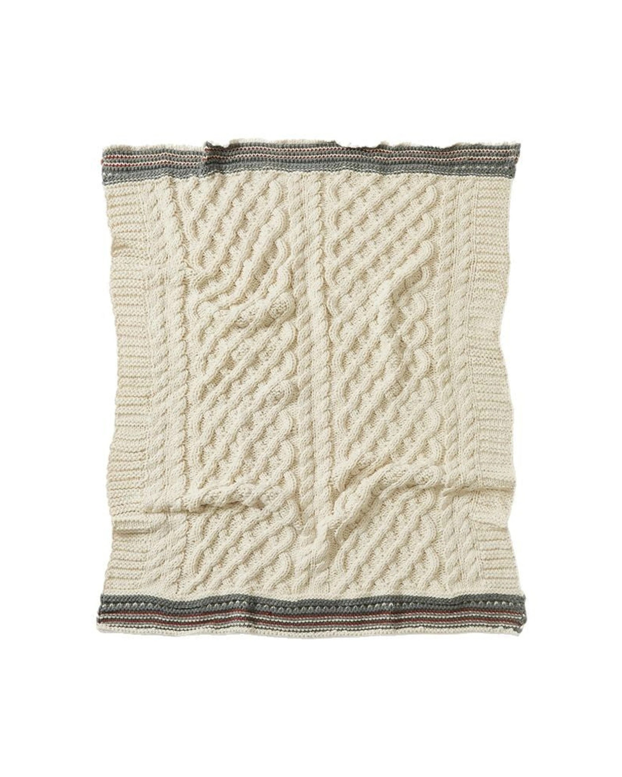 1 Cotton More Cable Knit Blanket Striped Border 130x160cm - Beige, 1 of 6