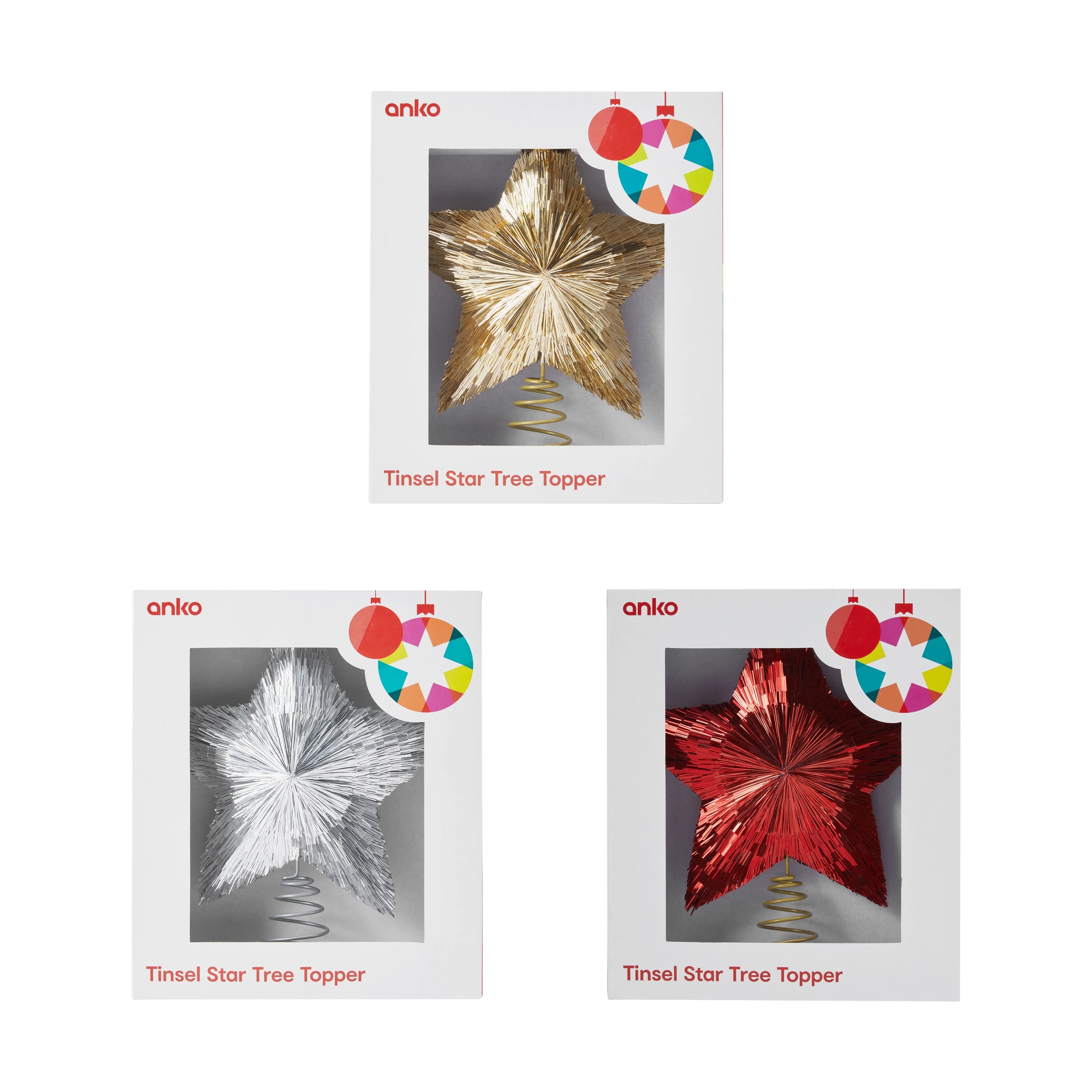 5 Tinsel Star Tree Topper - Assorted, 5 of 6