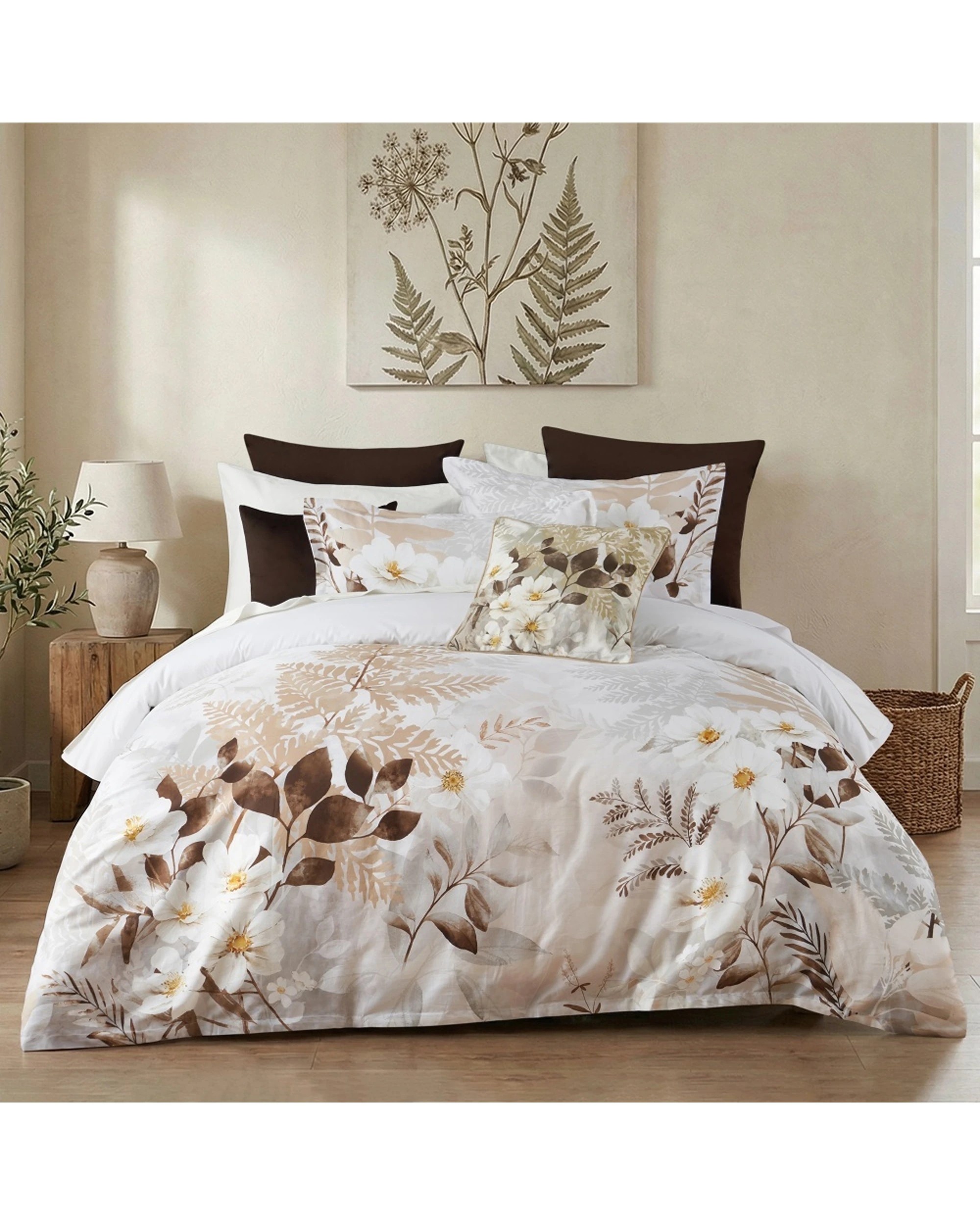 1 Bianca Jubilee Cotton Sateen Quilt Cover Set Floral Natural Motf - Queen Bed - Pattern, 1 of 4
