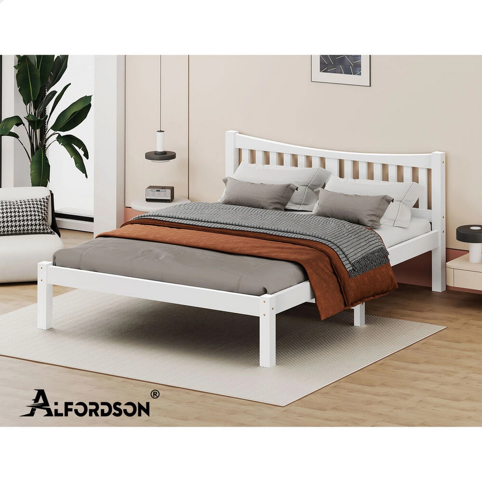 10 Alfordson Bed Frame Wooden Double Size Solid Pine Timber Base Cambrie - White, 10 of 10
