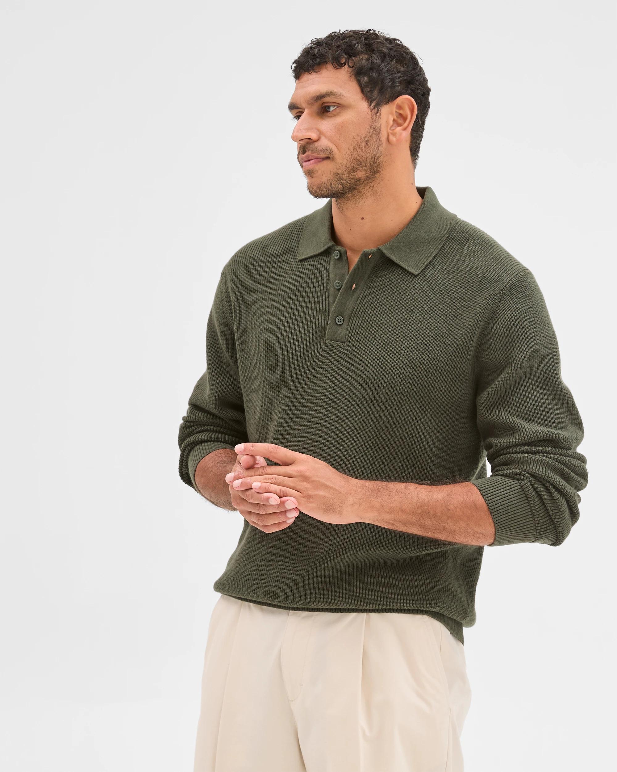 4 Target Man Australian Cotton Lightweight Long Sleeve Polo Neck Knit Sweater KHAKI, 4 of 6