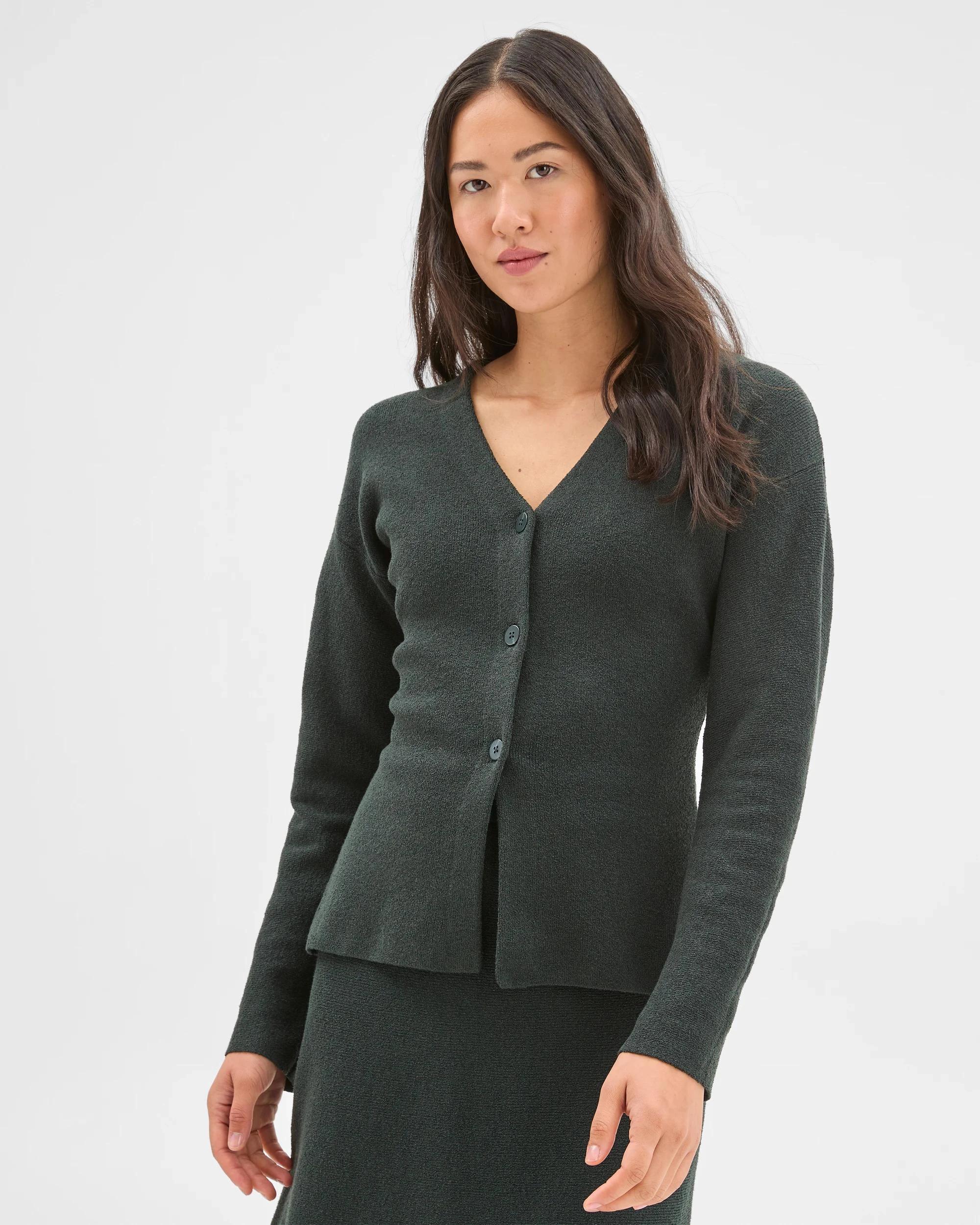 2 Preview Boucle Long Sleeve Cocoon  Cardigan MID JADE, 2 of 6