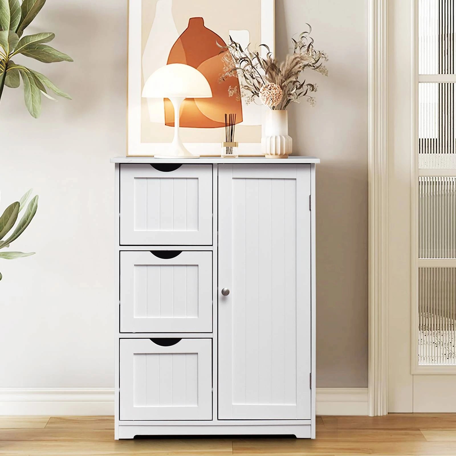 2 Costway Bathroom Floor Cabinet w/3 Drawers Entryway Storage Unit Organizer, 2 of 3