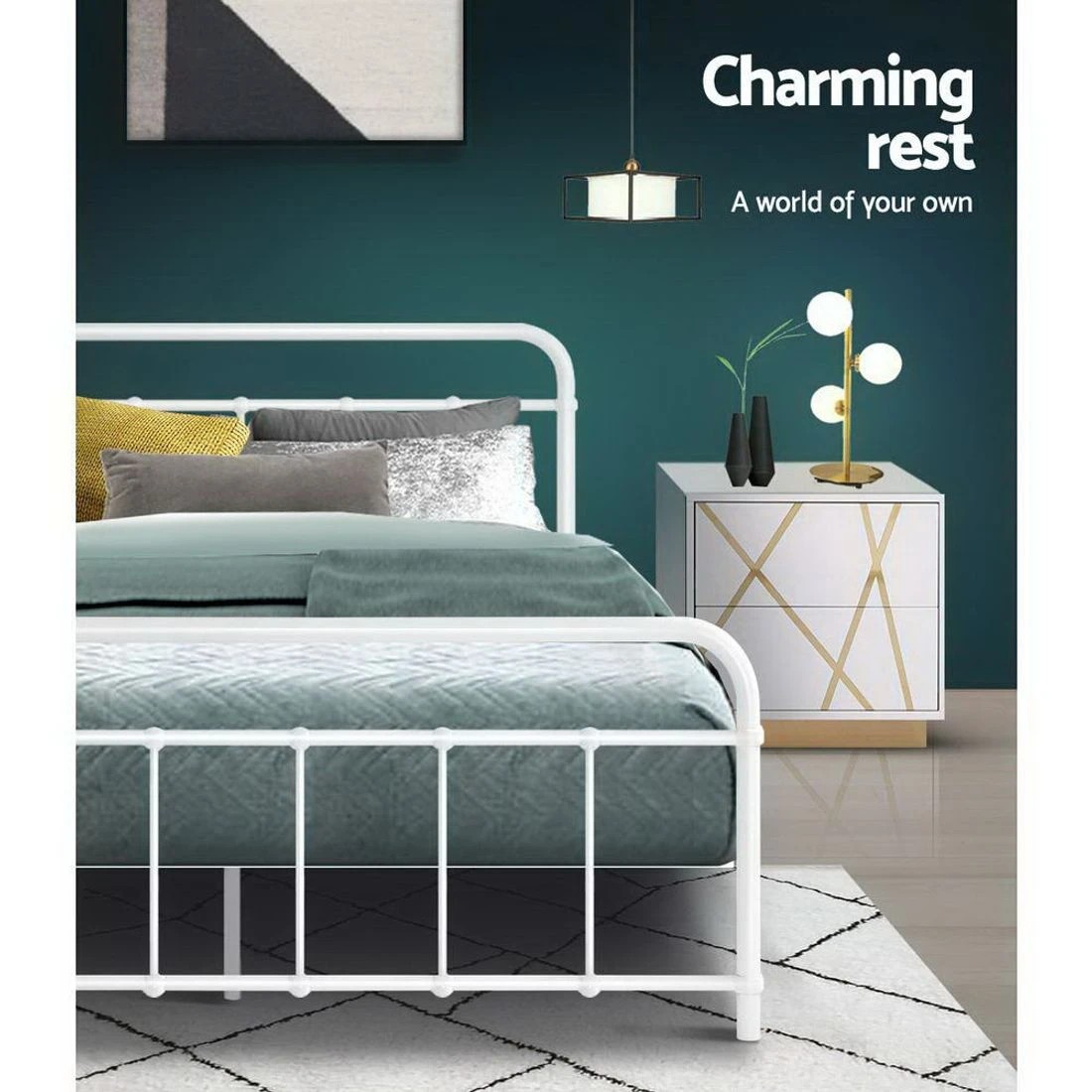 5 Artiss Bed Frame Metal Frames LEO - Double Bed - White, 5 of 7