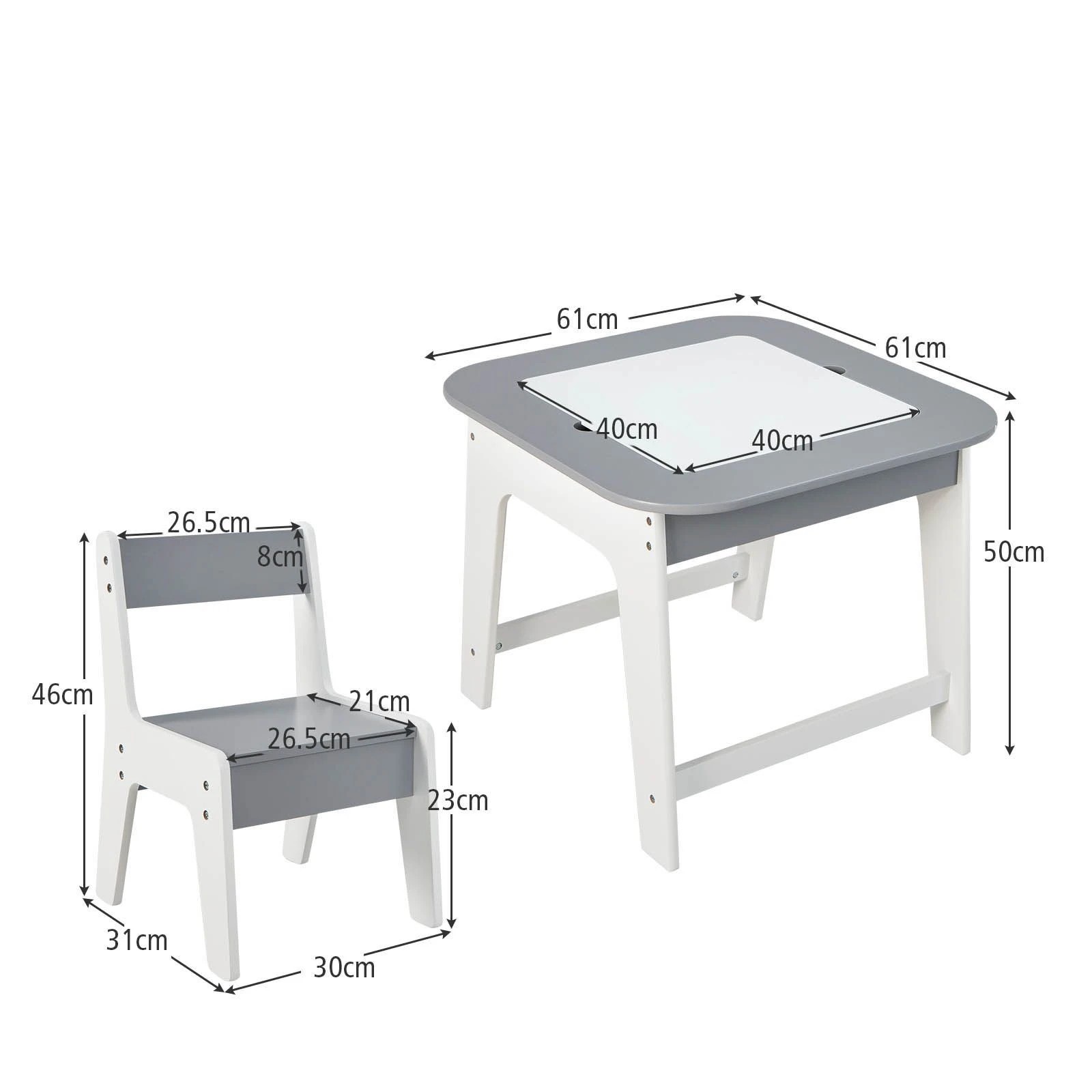 5 Costway Double-Sided Kids Drawing Table & Chairs Set - Grey, 5 of 6