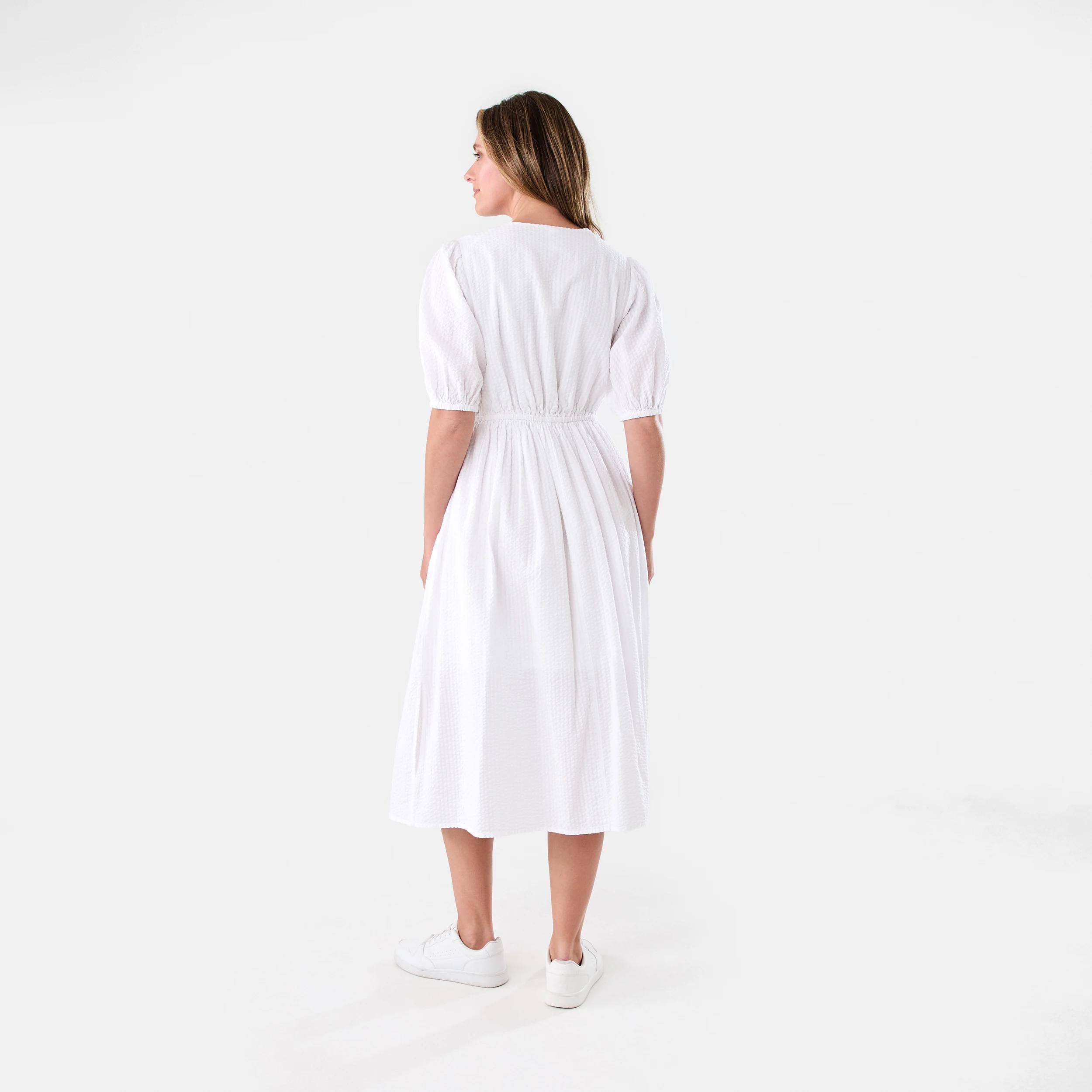 3 Short Sleeve Twist Front Seersucker Midi Dress White, 3 of 8
