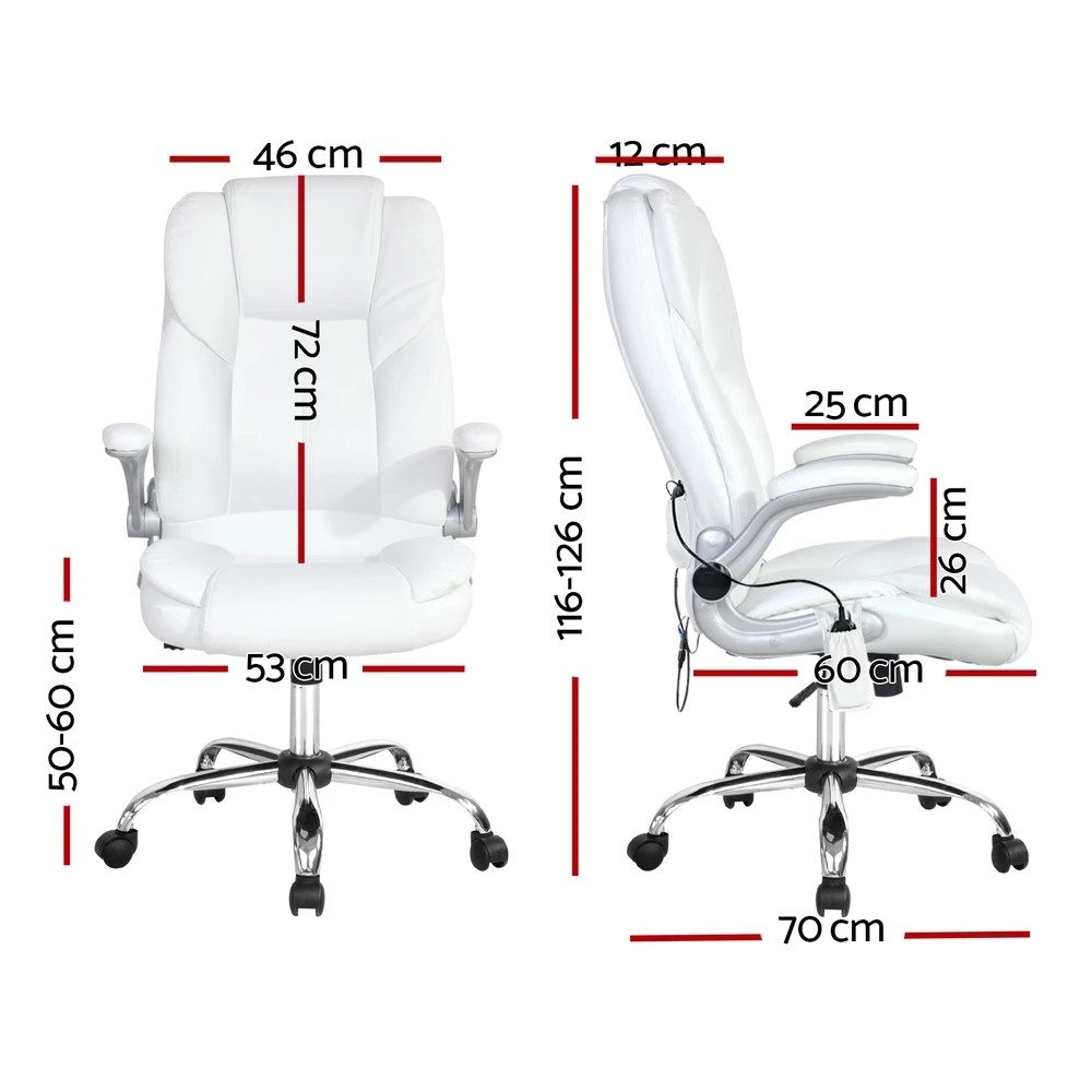 2 Artiss 8 Point Massage Office Chair PU Leather - White, 2 of 6