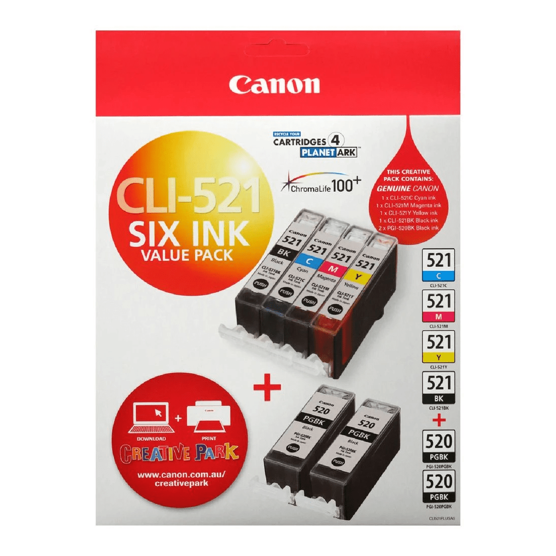 1 Canon CLI 521 and PGI 520 Ink Cartridge 6 Pack, 1 of 10