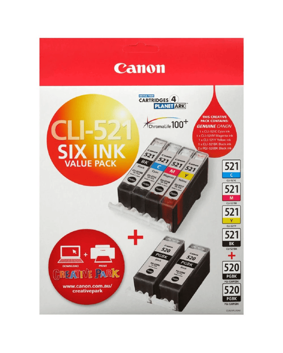 Canon CLI 521 and PGI 520 Ink Cartridge 6 Pack