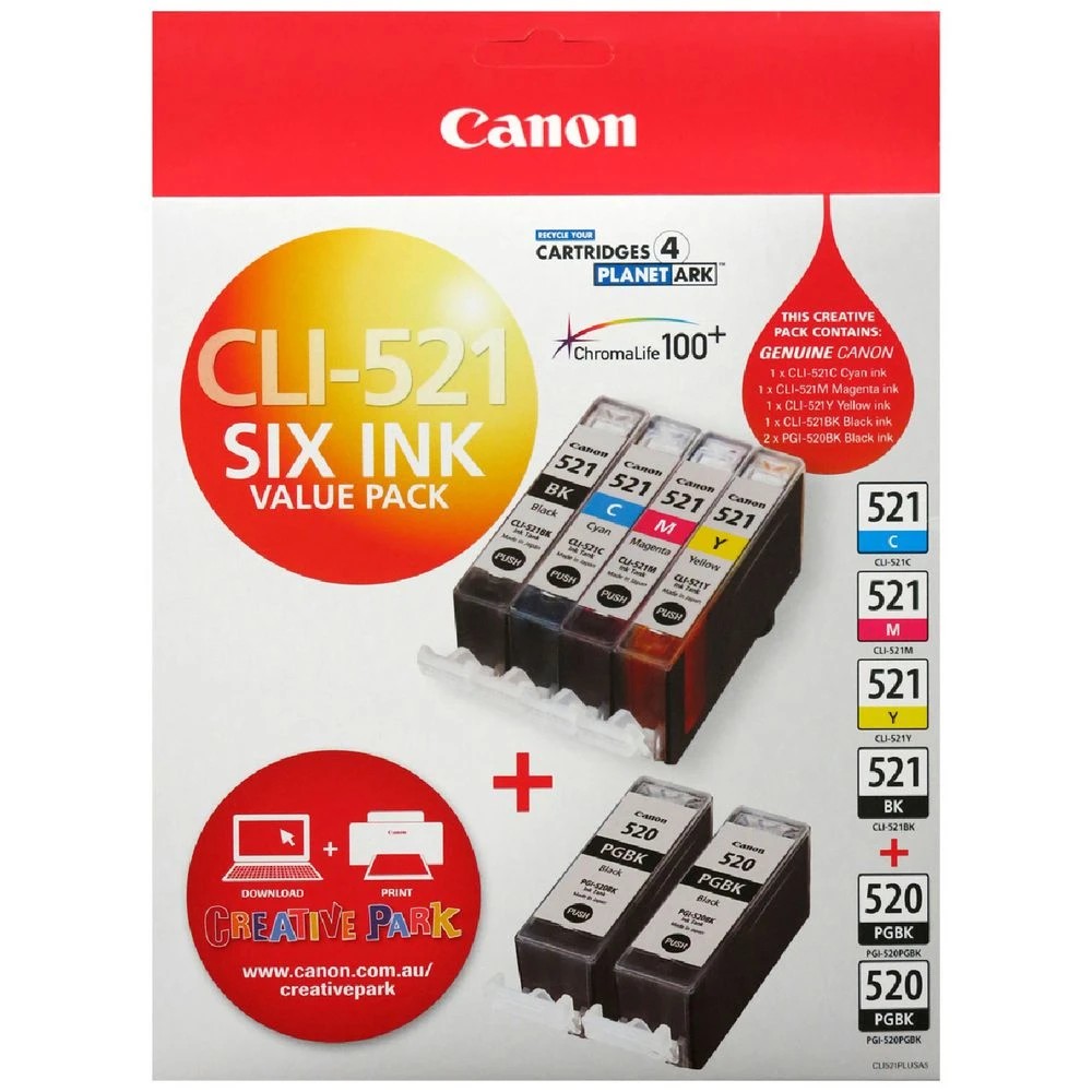 1 Canon CLI 521 and PGI 520 Ink Cartridge 6 Pack, 1 of 10