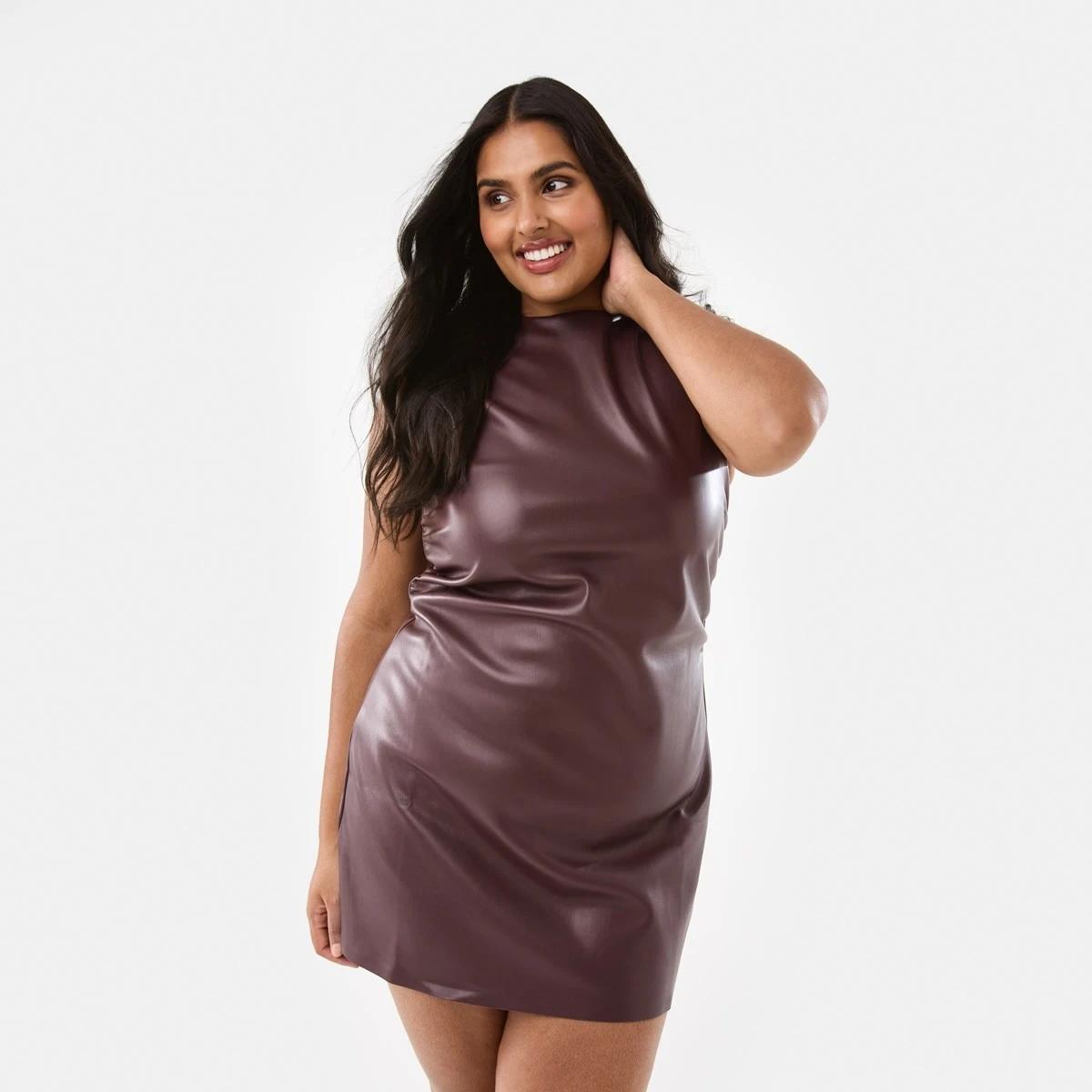 3 Sleeveless Faux Leather Mini Dress Mulberry, 3 of 9
