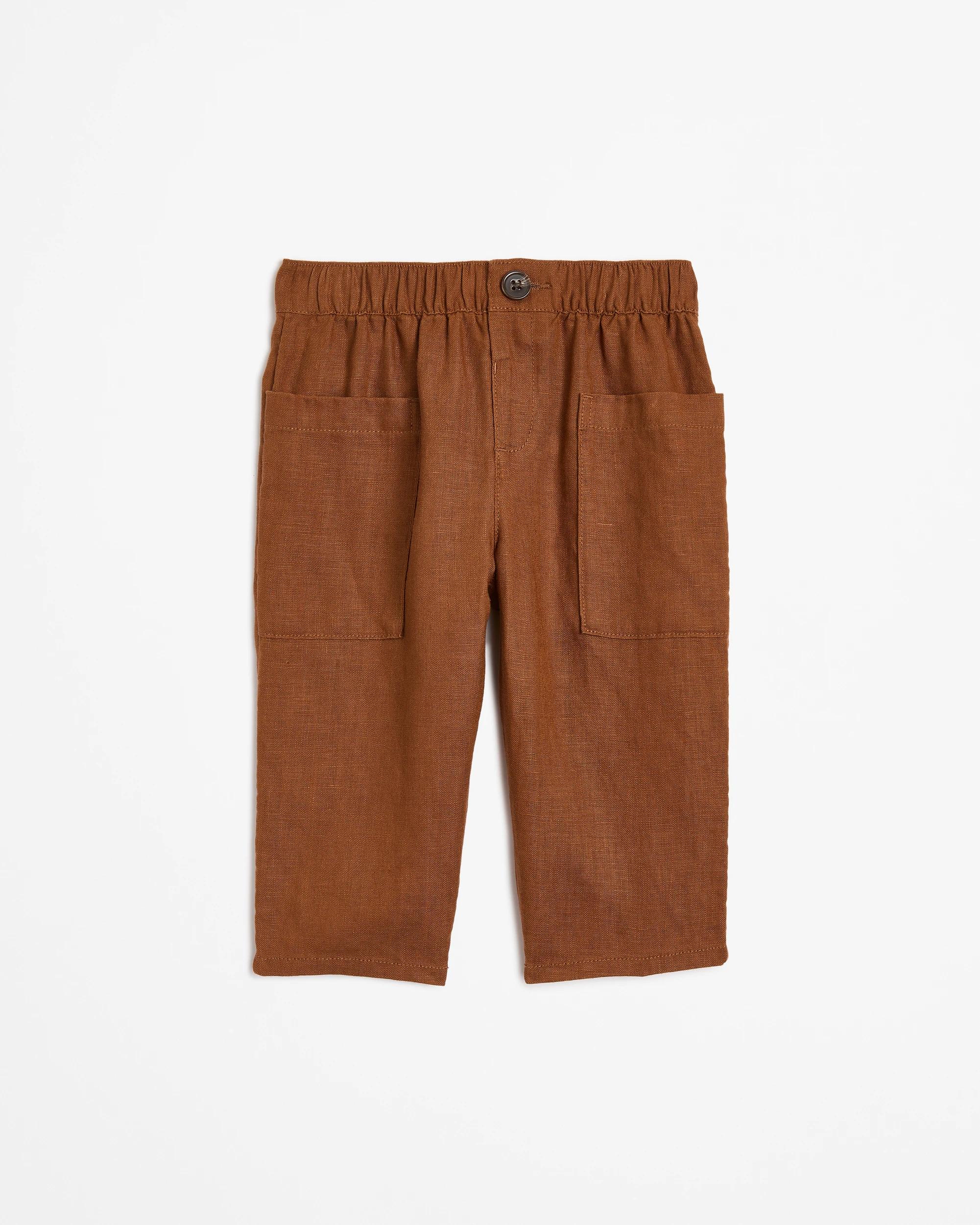 1 Target Baby Boys European Linen Pocket Front Pants BROWN NUTHATCH, 1 of 3